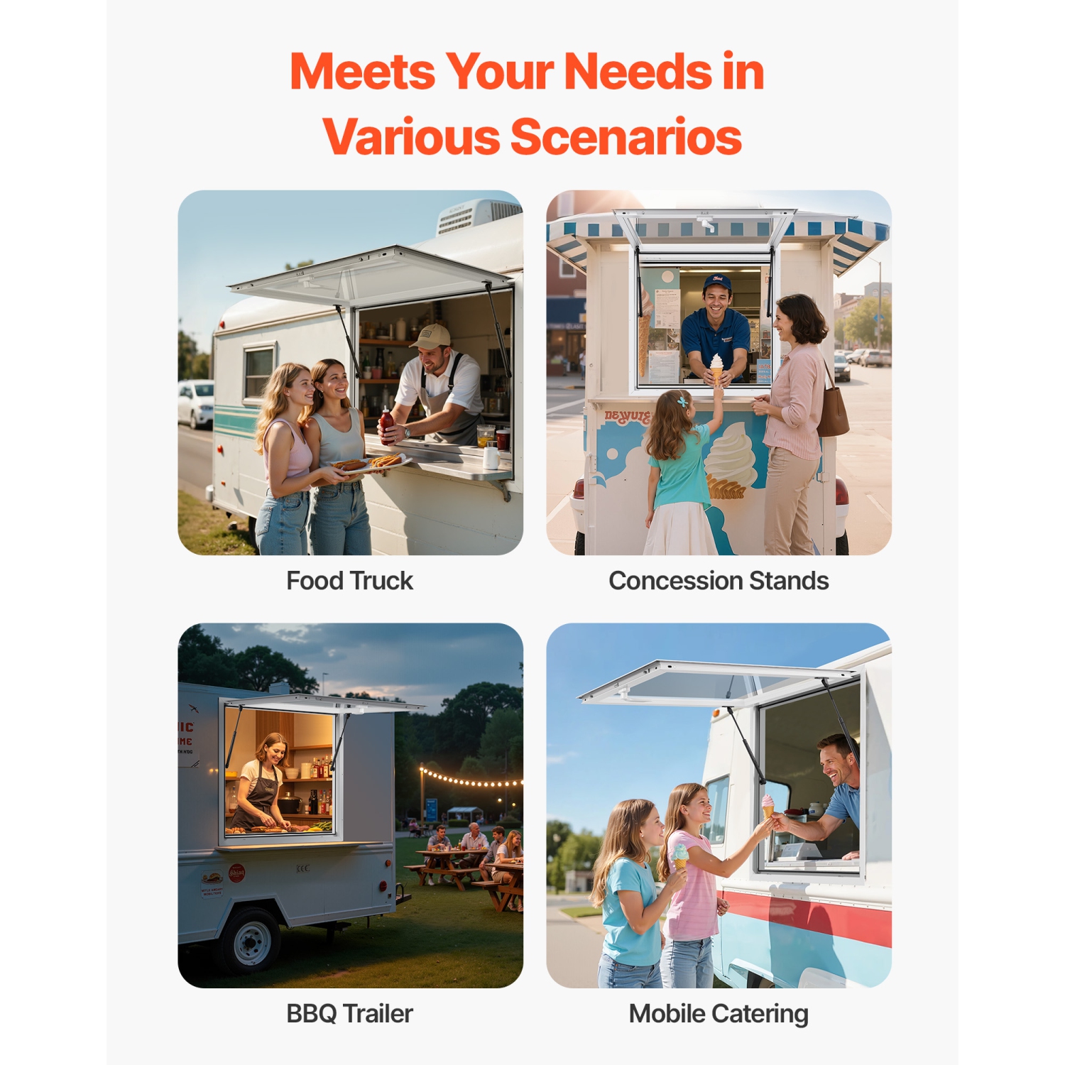 VEVOR 36x36 in Concession Window, Aluminum Alloy Frame Service Window for Food Truck, Up to 85 Degrees Stand Serving Window with Awning Door and Drag