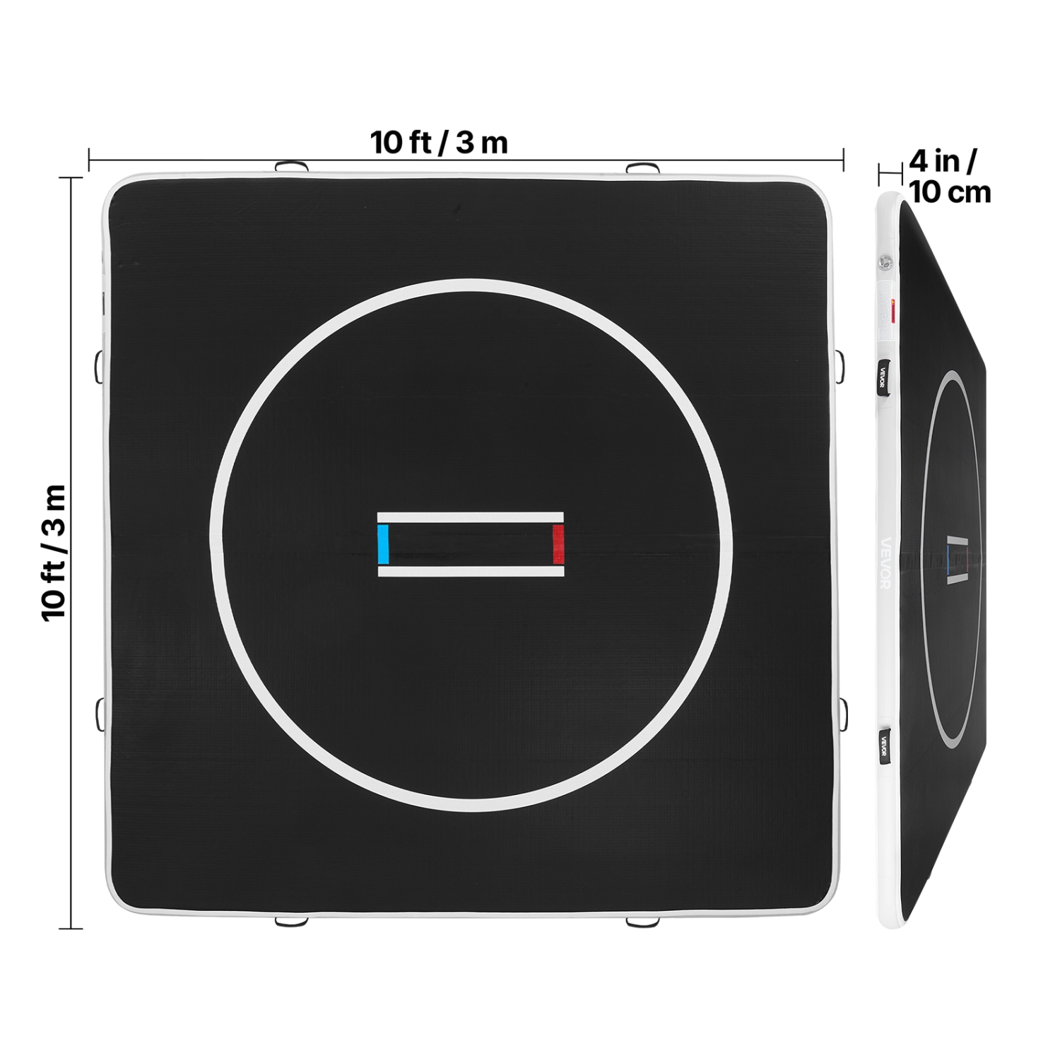 VEVOR 10x10 ft 600W Wrestling Mat Inflatable, Martial Arts Thick Mat for Home Gym Exercise, PVC Foldable Training Mats with Air Pump, for Gymnastics,