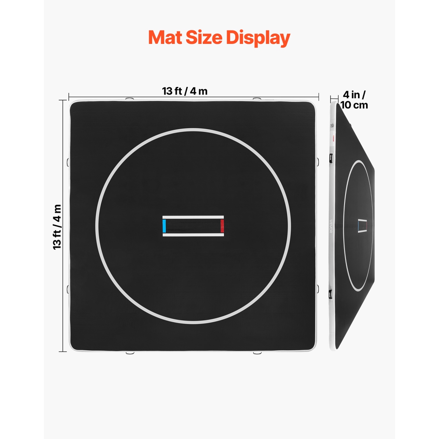 VEVOR 13x13 ft 600W Wrestling Mat Inflatable, Martial Arts Thick Mat for Home Gym Exercise, PVC Foldable Training Mats with Air Pump, for