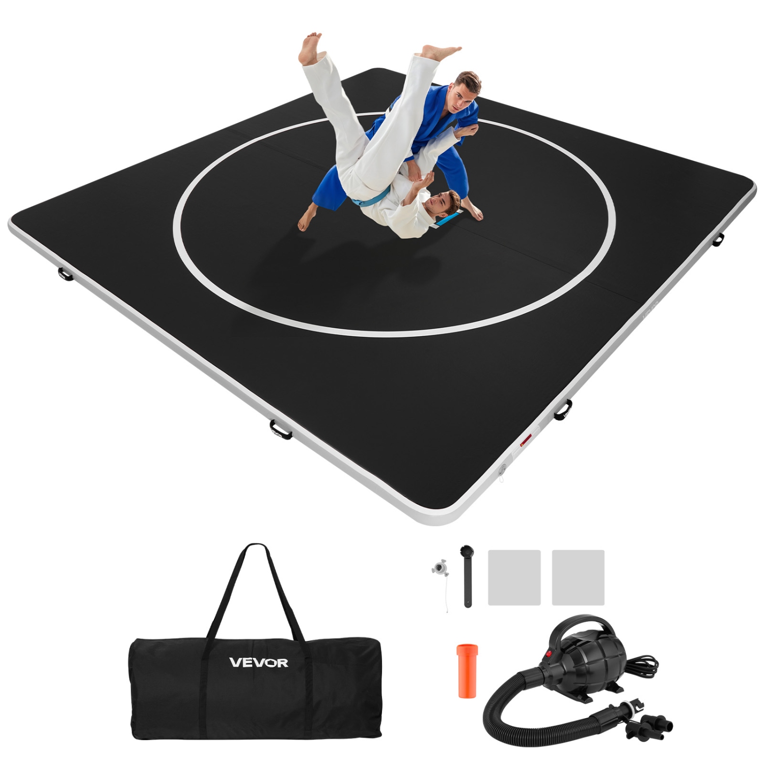 VEVOR 13x13 ft 600W Wrestling Mat Inflatable, Martial Arts Thick Mat for Home Gym Exercise, PVC Foldable Training Mats with Air Pump, for