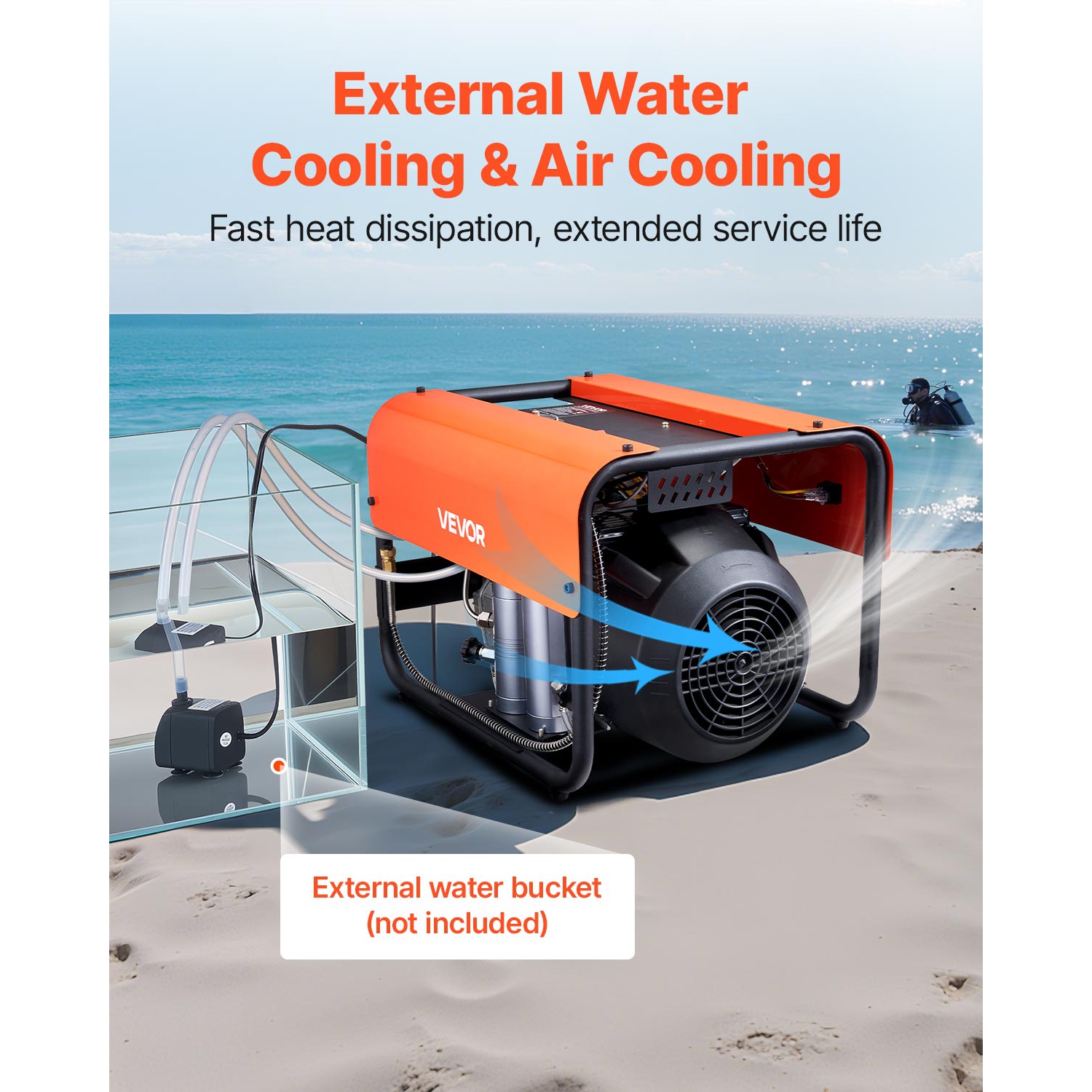 VEVOR 4500PSI/30Mpa PCP Air Compressor,Diving Scuba Tank Air Compressor, Double-Cylinder Auto Stop PCP Diving Compressor with External Water & Fan