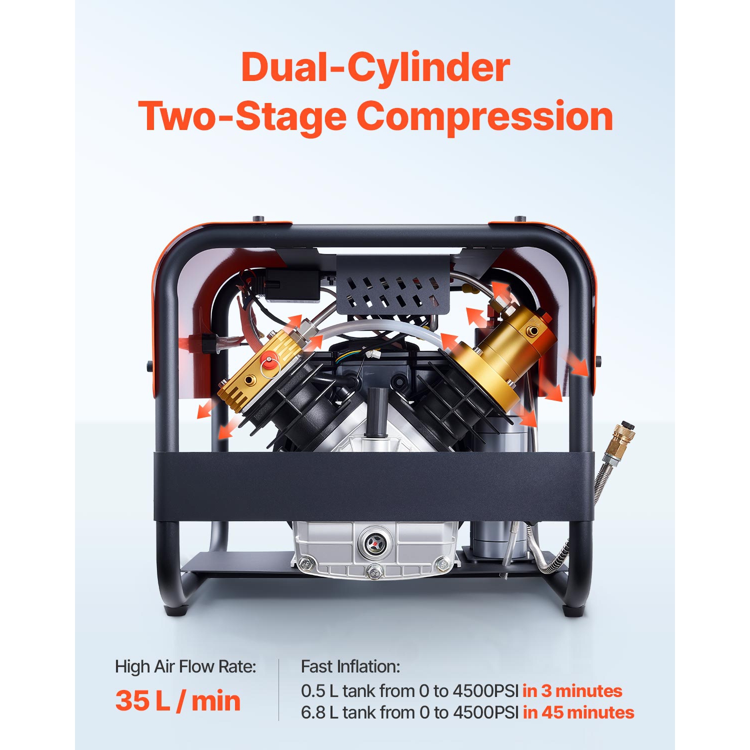 VEVOR 4500PSI/30Mpa PCP Air Compressor,Diving Scuba Tank Air Compressor, Double-Cylinder Auto Stop PCP Diving Compressor with External Water & Fan