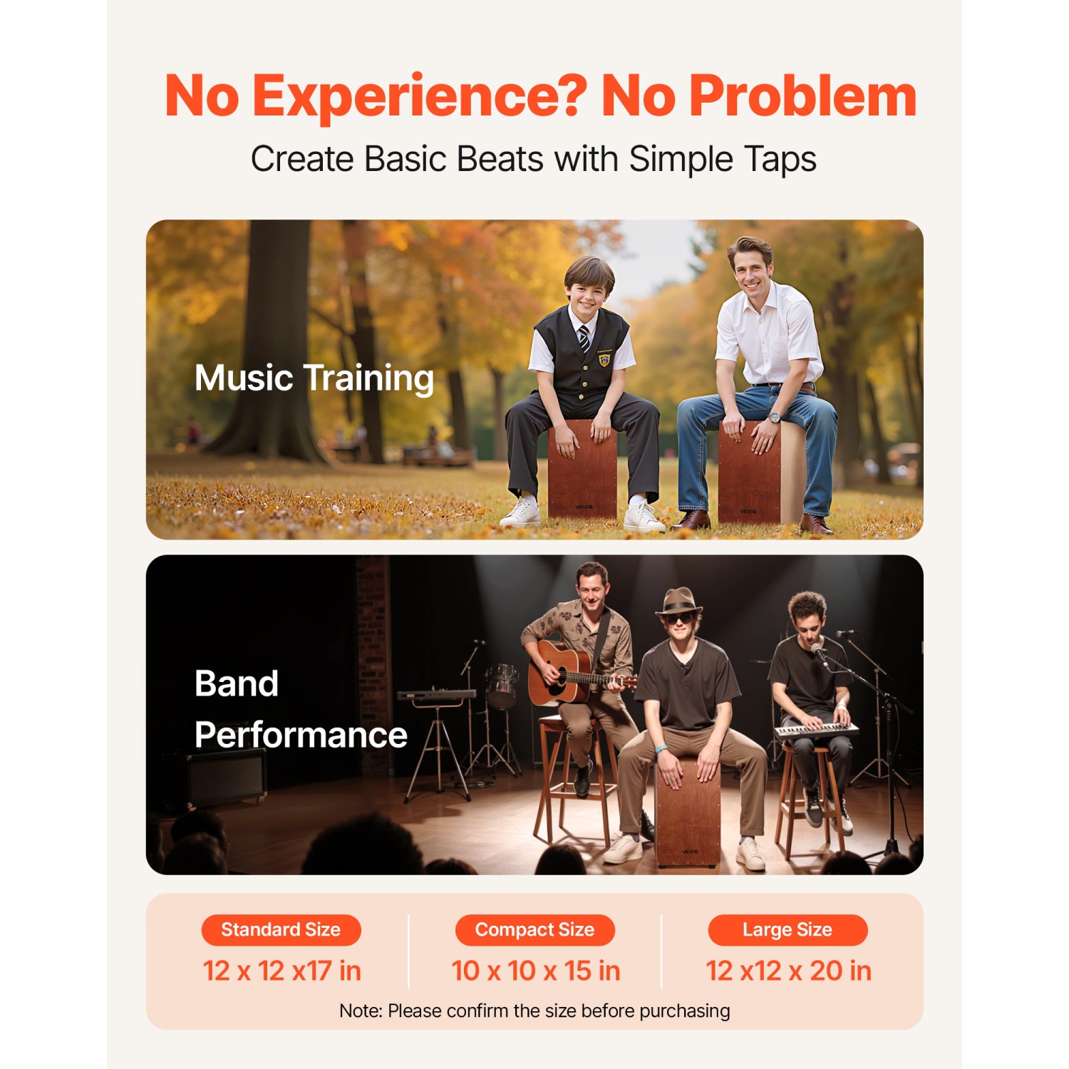 Grande boîte cajon 12 x 12 x 20&nbsp;po VEVOR, avec&nbsp;&nbsp;fils Snare internes,&nbsp;&nbsp;&nbsp;boîte à percussion en bois