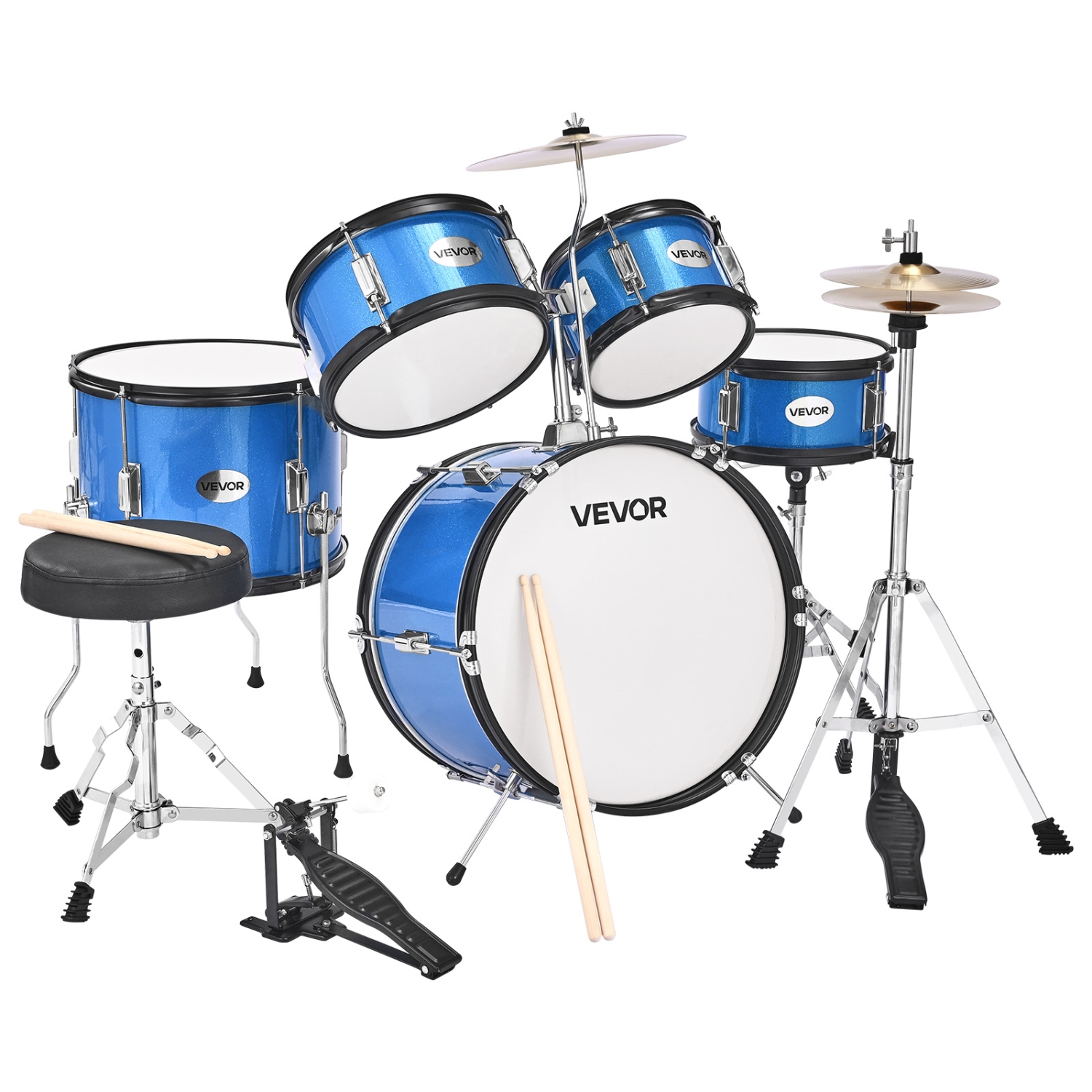 VEVOR Kids Drum Set, 5-Piece 16 in Junior Drum Sets, Beginner Drums Set with Adjustable Throne,Musical Learning Drums Instruments Kit, for Children
