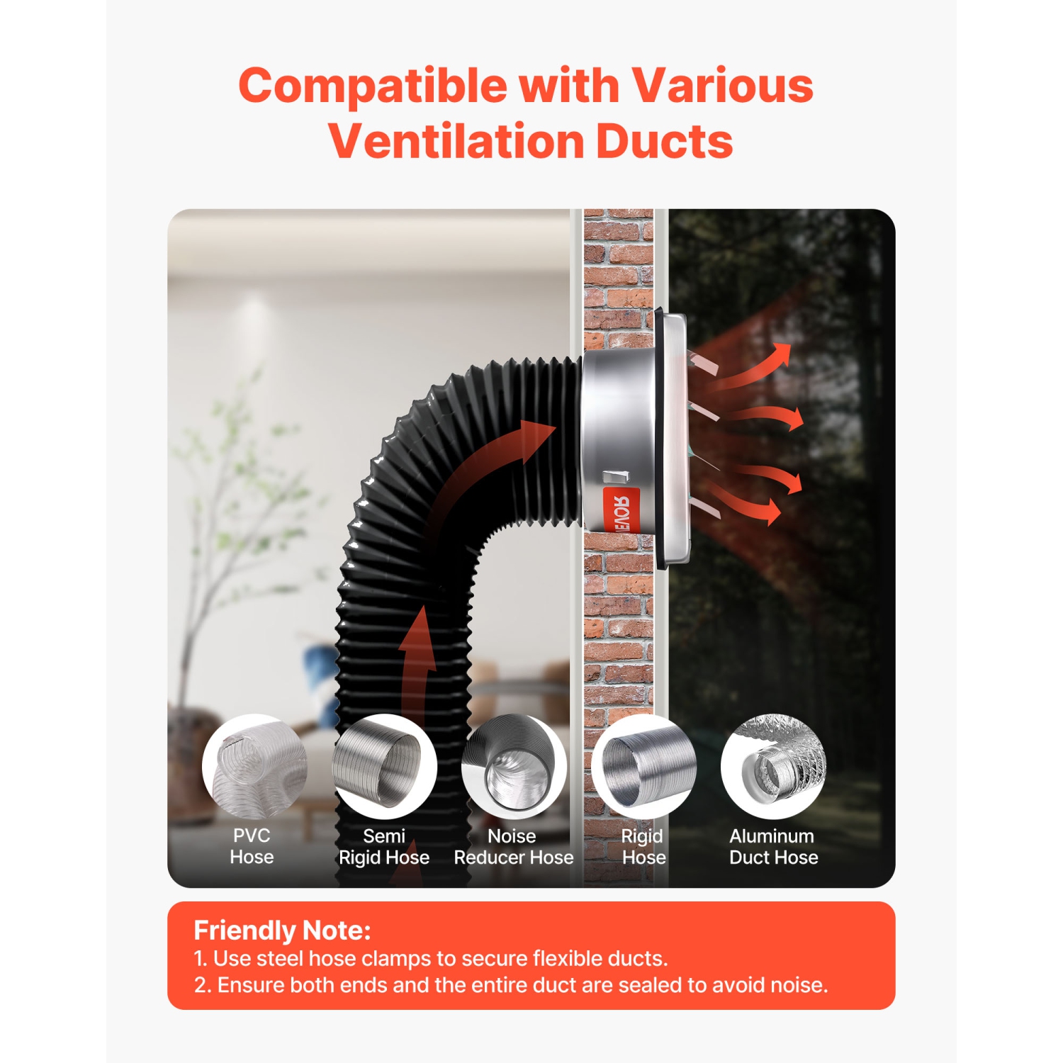 VEVOR 4 inch Wall Vent Cover,(1 Pack, Silver), Louvered Square AC Vent Gable Cover, Premium Stainless Steel & with Noise Reducing Rubber Gasket, for