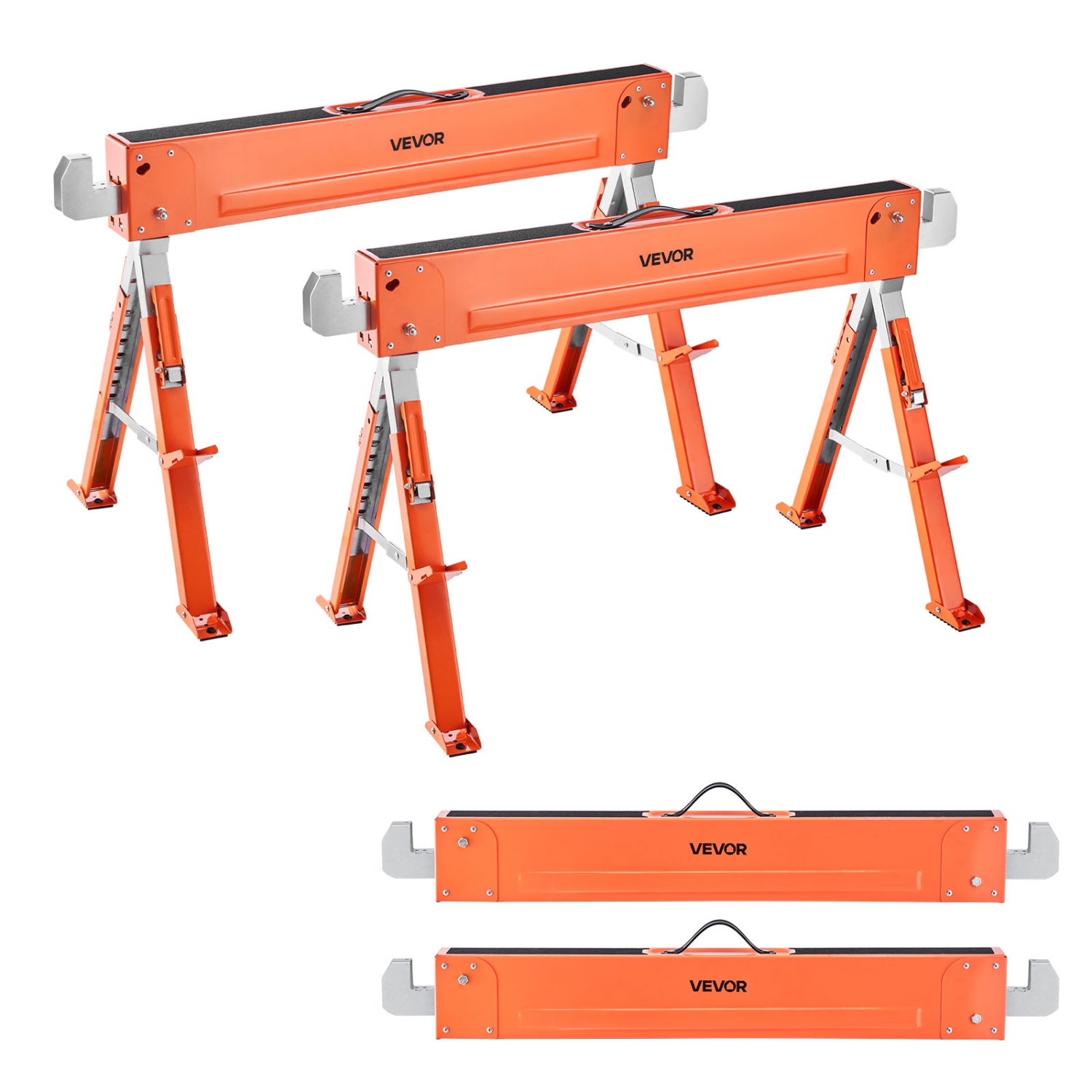 VEVOR 1800 lbs Load Capacity Saw Horses,2 Pack Folding Work Horses, Sawhorse with Heavy Duty Legs,Adjustable Height Saw Horse with Non-Slip Foot