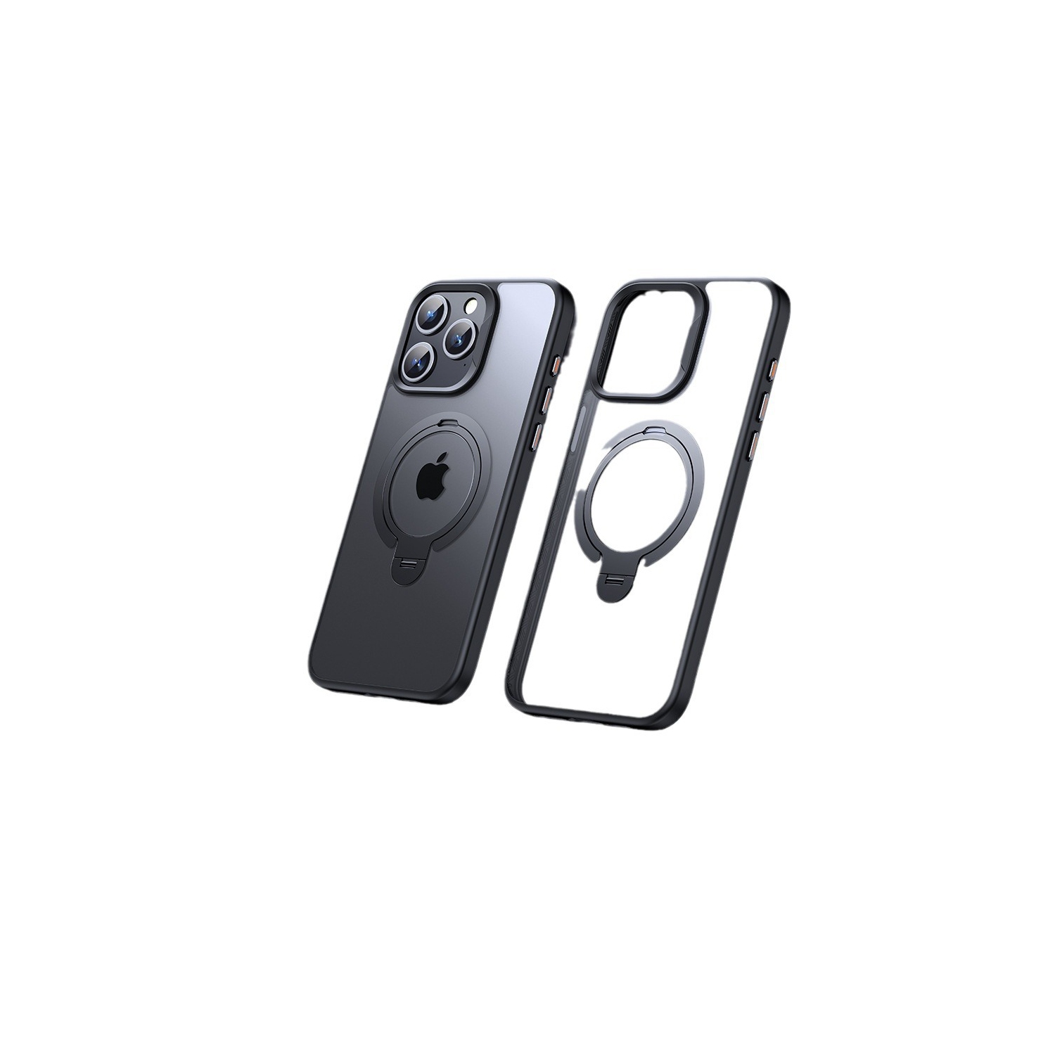 Applicable à l'étui pour téléphone mobile iPhone15pro 360 Support magnétique à deux anneaux MagSafe Étui pour téléphone mobile Apple anti-chute - noir