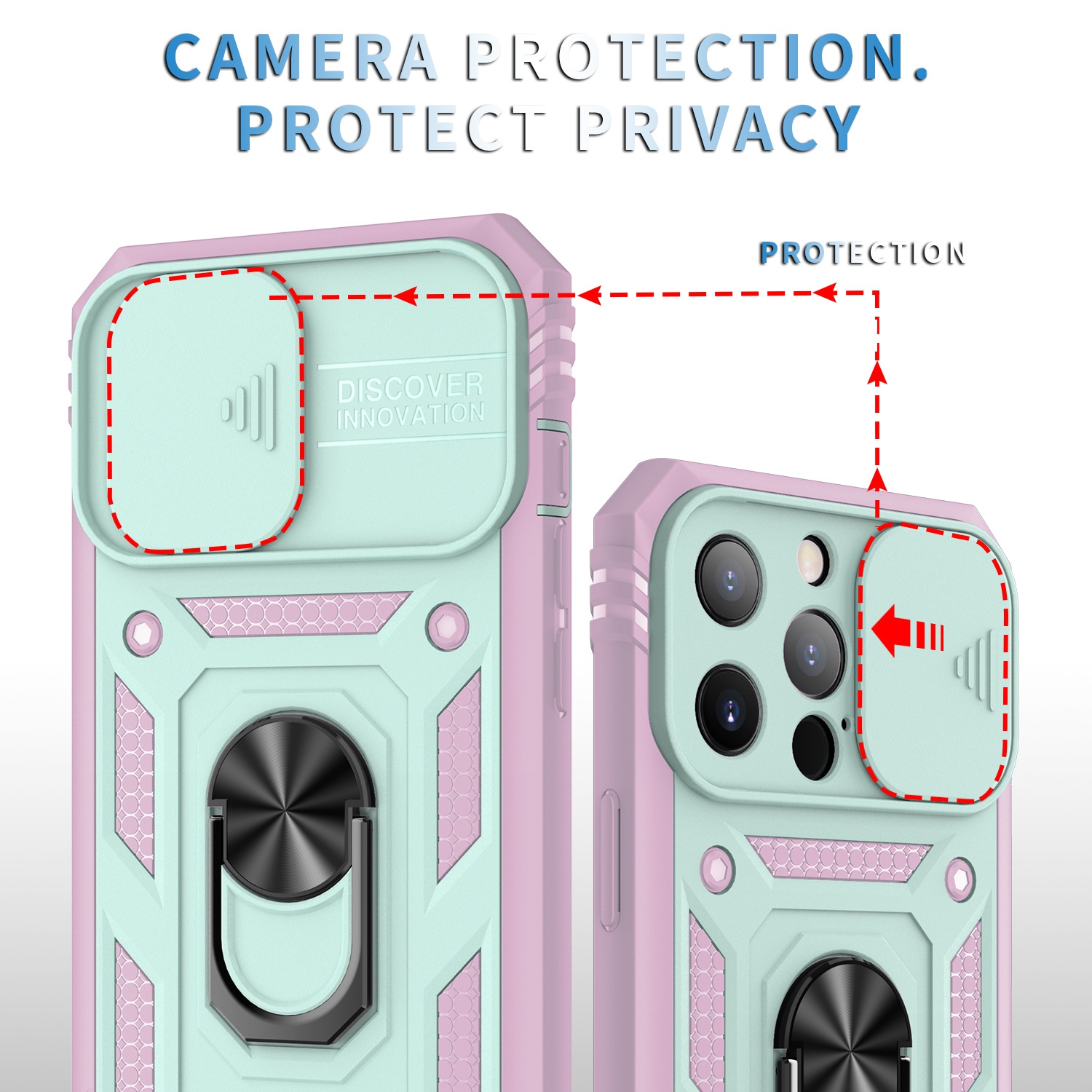 iPhone 13 Pro Max Case, Ring Sliding Window Protector, 3-in-1 Drop Protection - Pink