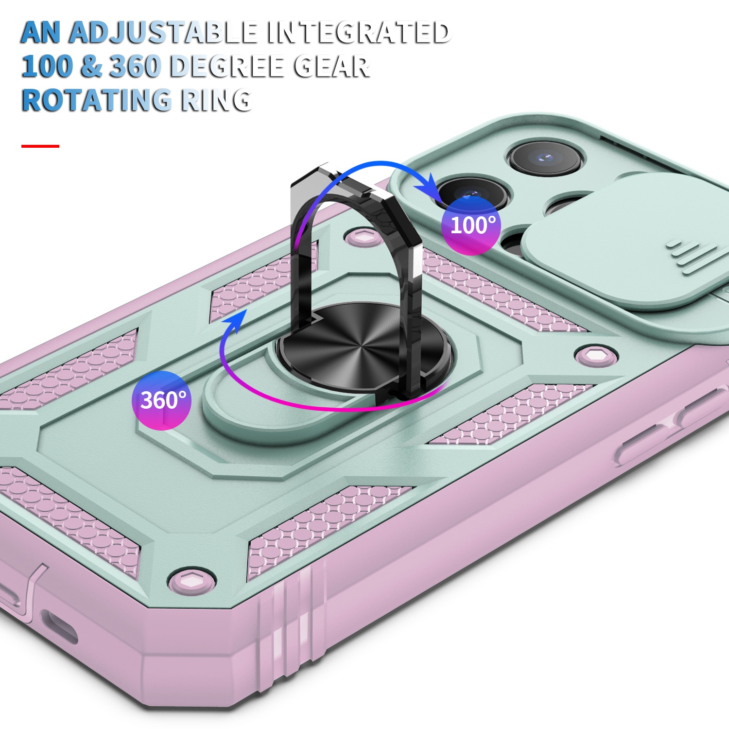 iPhone 13 Pro Max Case, Ring Sliding Window Protector, 3-in-1 Drop Protection - Pink