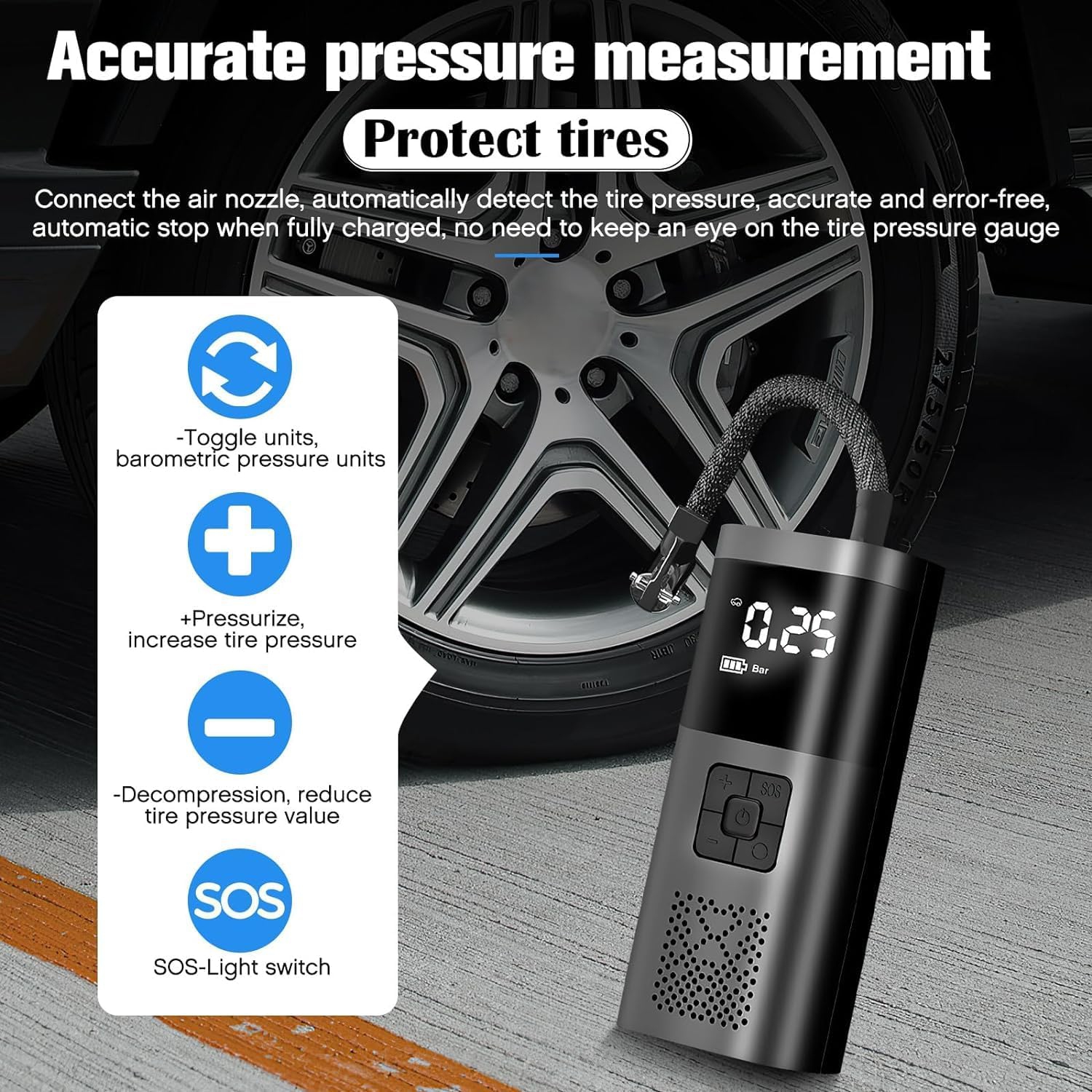 6000mAh Portable Air Compressor Cordless Tire Inflator