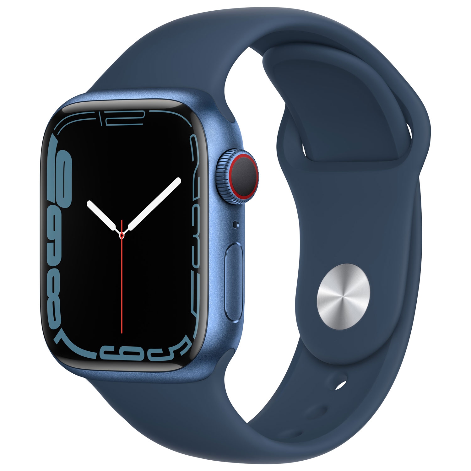 Boîte ouverte - Apple Watch Series 7 avec boîtier en aluminium bleu 41&nbsp;mm et bracelet sport bleu abysse