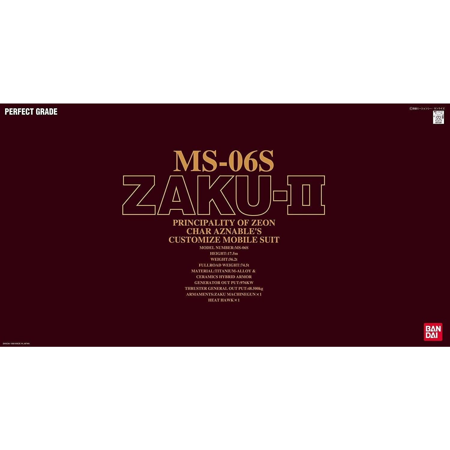 BANDAI Gundam PG MS-06S Zaku 2 Nouveau