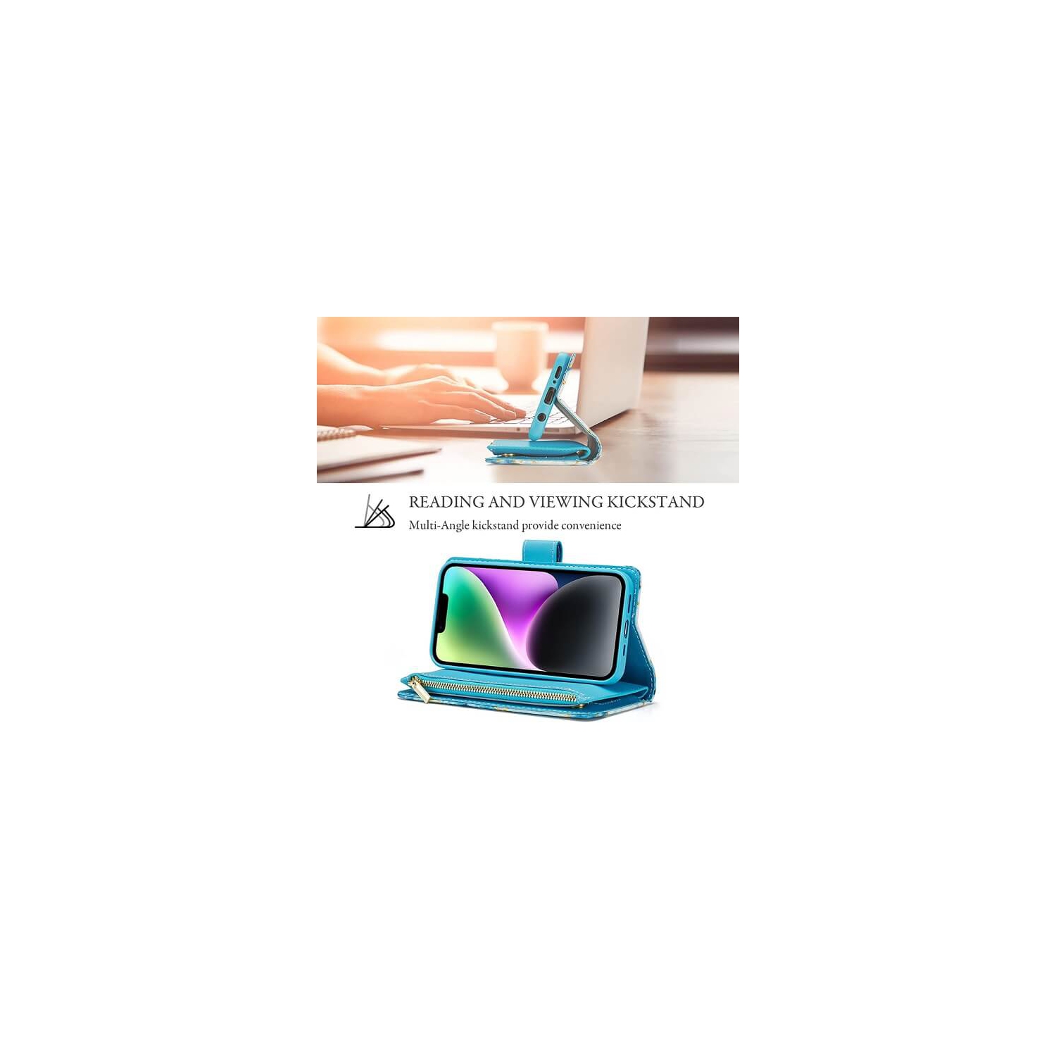 Tasnim Case for iPhone 14 Plus Wallet Case, Card Holder Slots, Wrist Strap, TPU Interior Protective, Stand PU Leather Folio Flip Cases Cover, 14 Plus