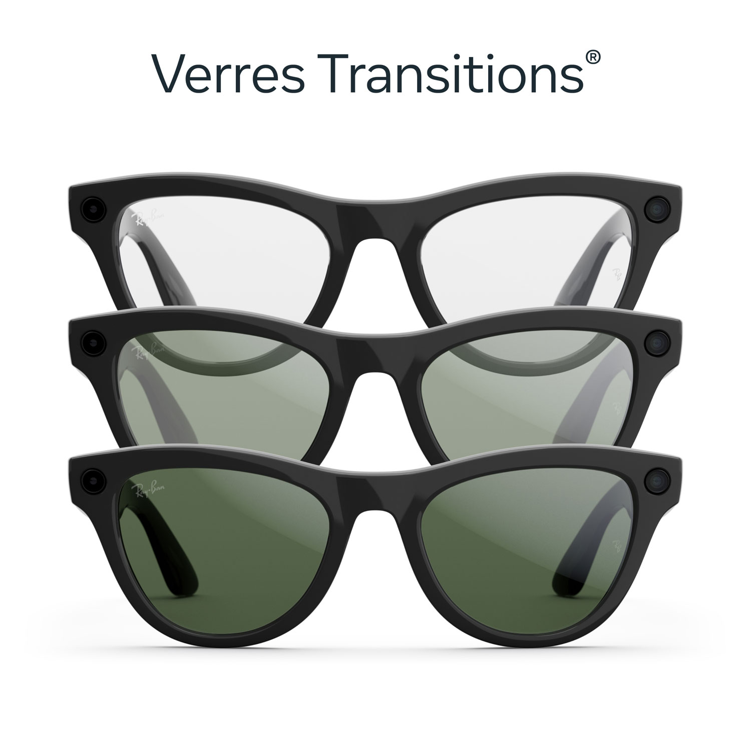 Lunettes Skyler de Ray-Ban | Meta avec IA, photo, vidéo, audio et messagerie - Noir brillant/Transitions vert graphite