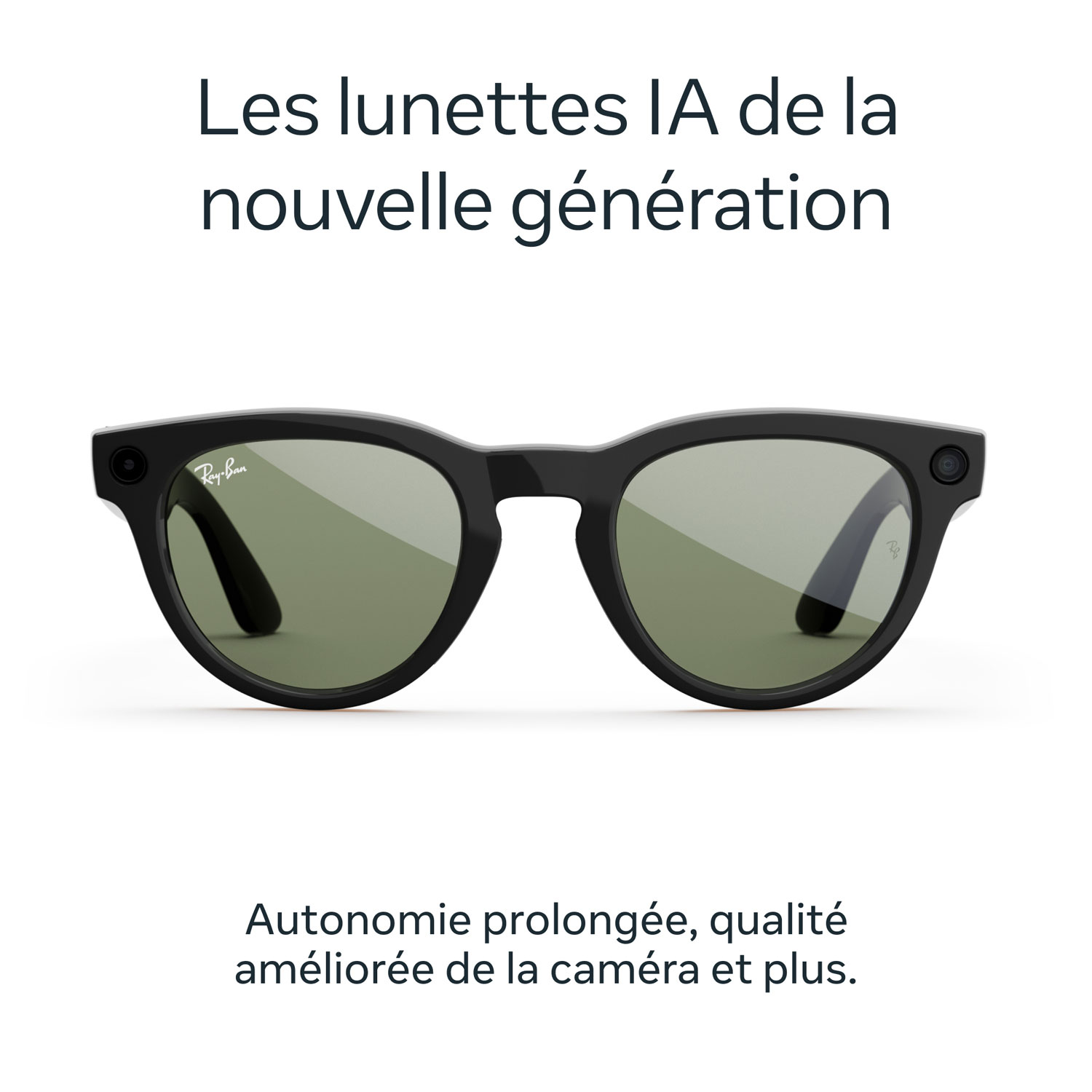 Lunettes Headliner de Ray-Ban | Meta avec IA, photo, vidéo, audio et messagerie - Noir brillant/Vert G-15 - Pont ordinaire