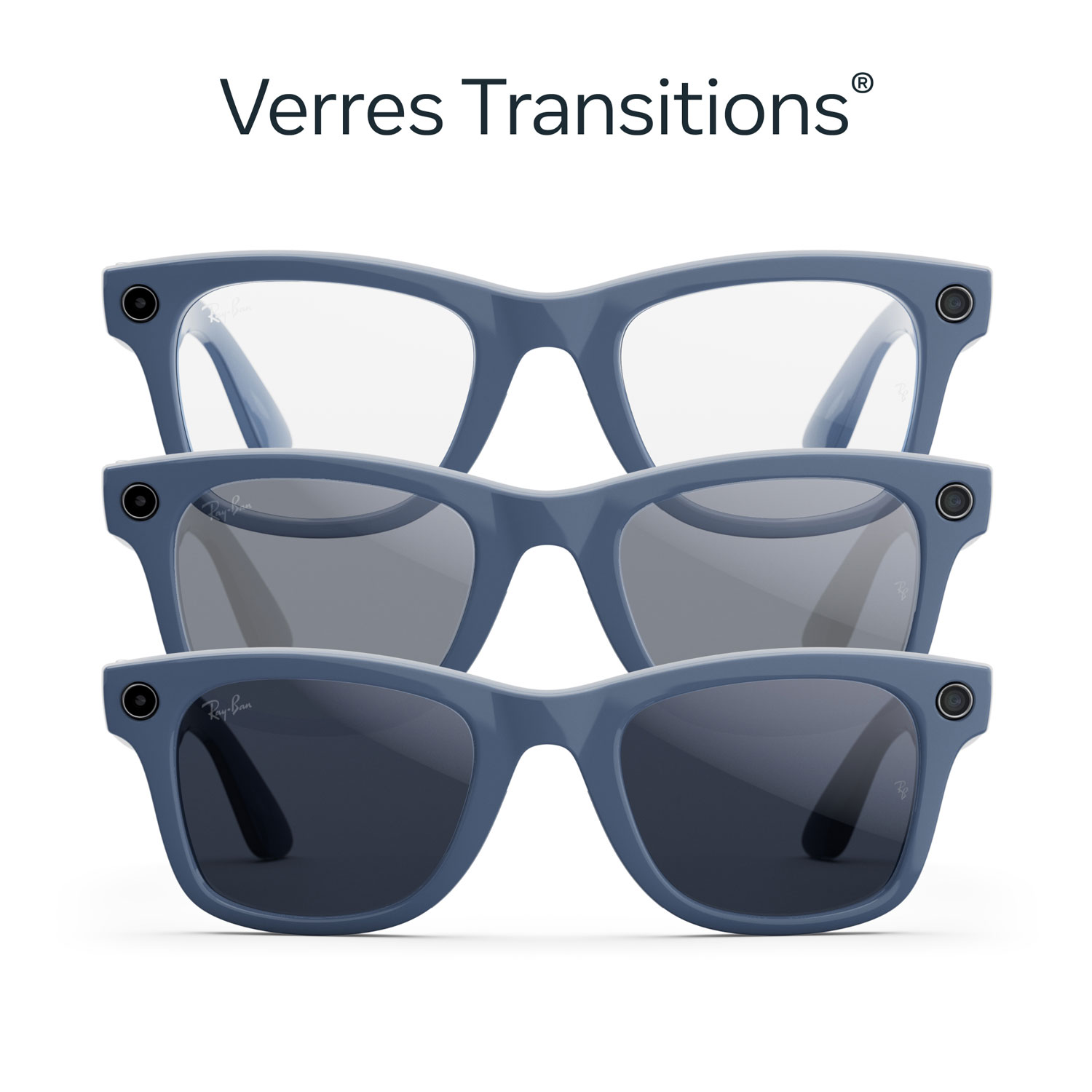 Ray-Ban | Meta Wayfarer Glasses with AI, Photo, Video, Audio & Messaging - Shiny Cosmic Blue/Transitions Sapphire - Large