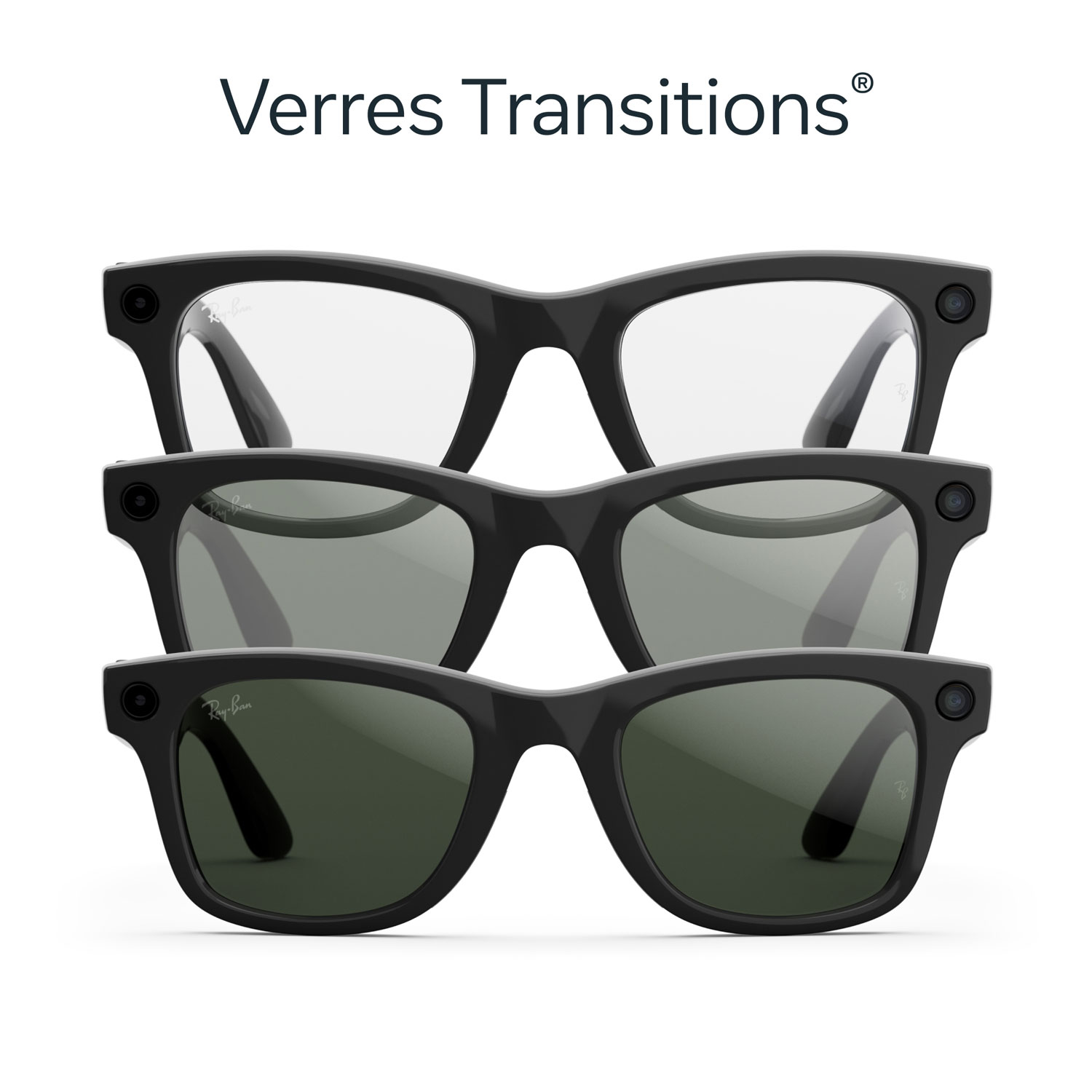 Lunettes Wayfarer de Ray-Ban | Meta avec IA, photo, vidéo, audio et messagerie - Noir brillant/Transitions vert graphite - Grand