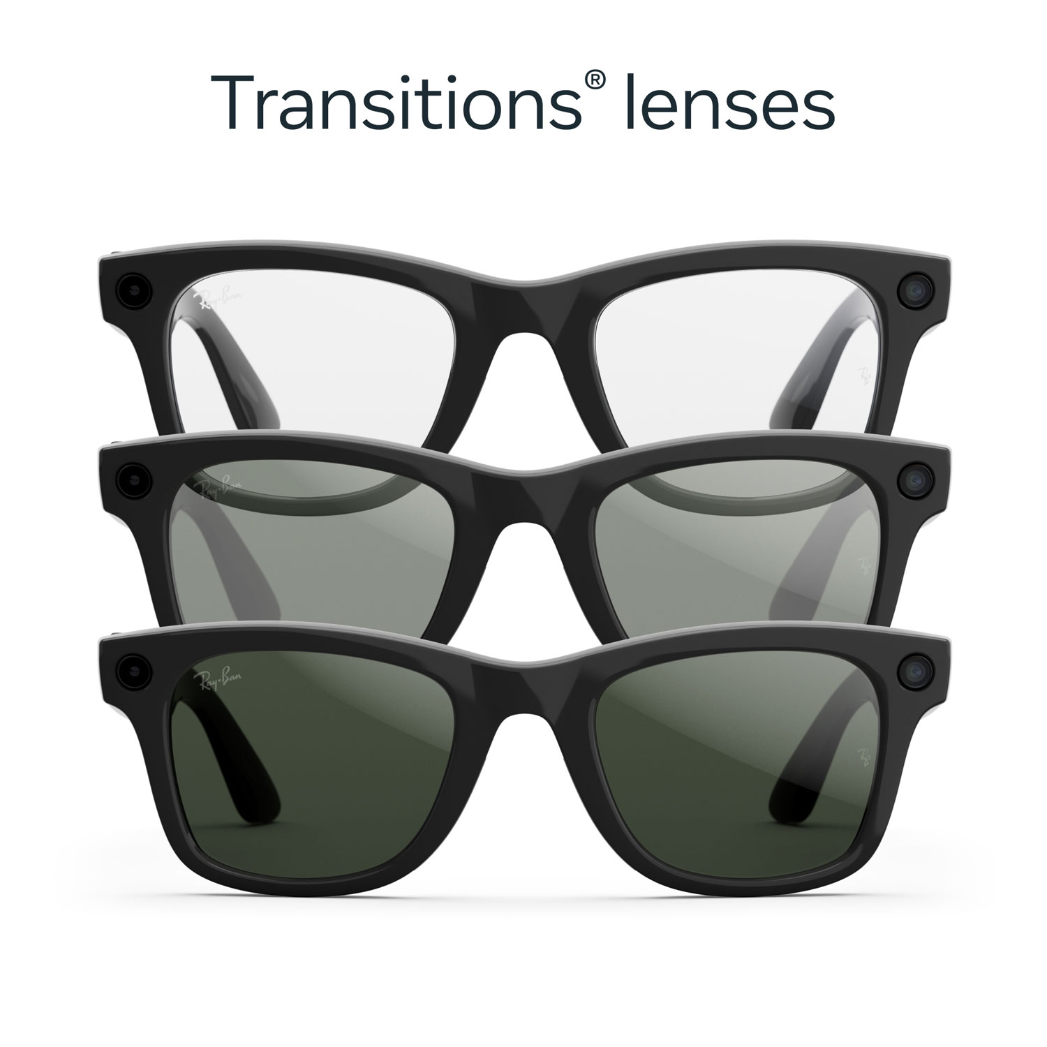 Lunettes Wayfarer de Ray-Ban | Meta avec IA, photo, vidéo, audio et messagerie - Noir brillant/Transitions vert graphite - Grand
