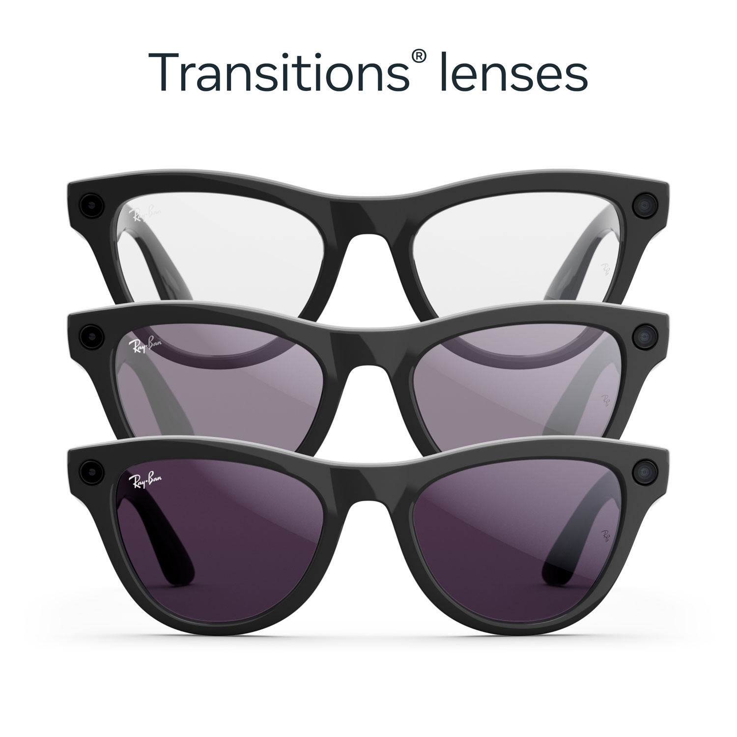 Ray-Ban | Meta Skyler Glasses with AI, Photo, Video, Audio & Messaging - Shiny Black/Transitions Amethyst