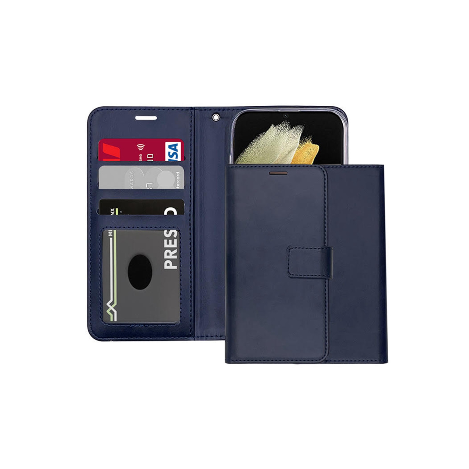 [CS] Étui portefeuille portefeuille en cuir avec fente magnétique pour carte pour iPhone 17 Pro, bleu marine