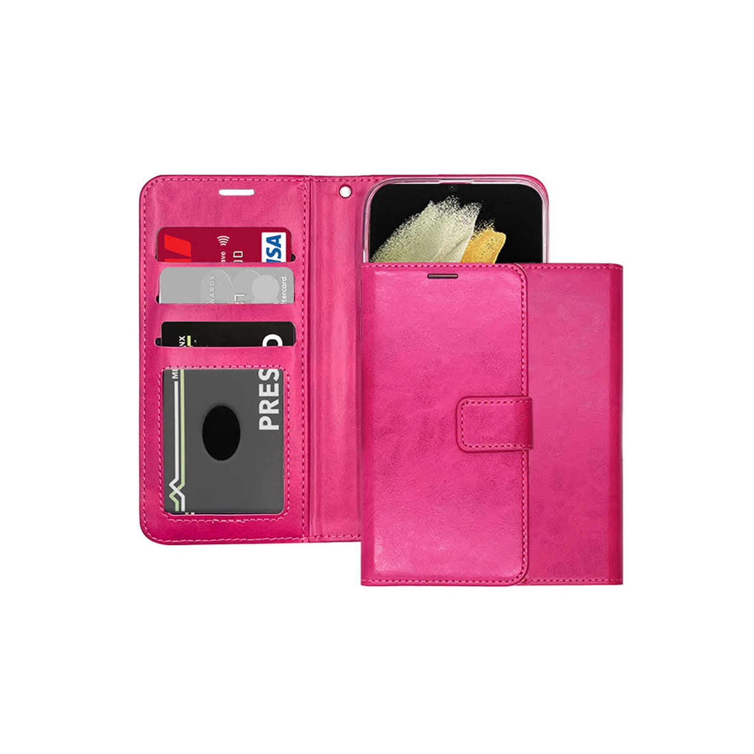 [CS] Étui portefeuille portefeuille en cuir avec fente magnétique pour carte pour iPhone 17 Pro, rose vif