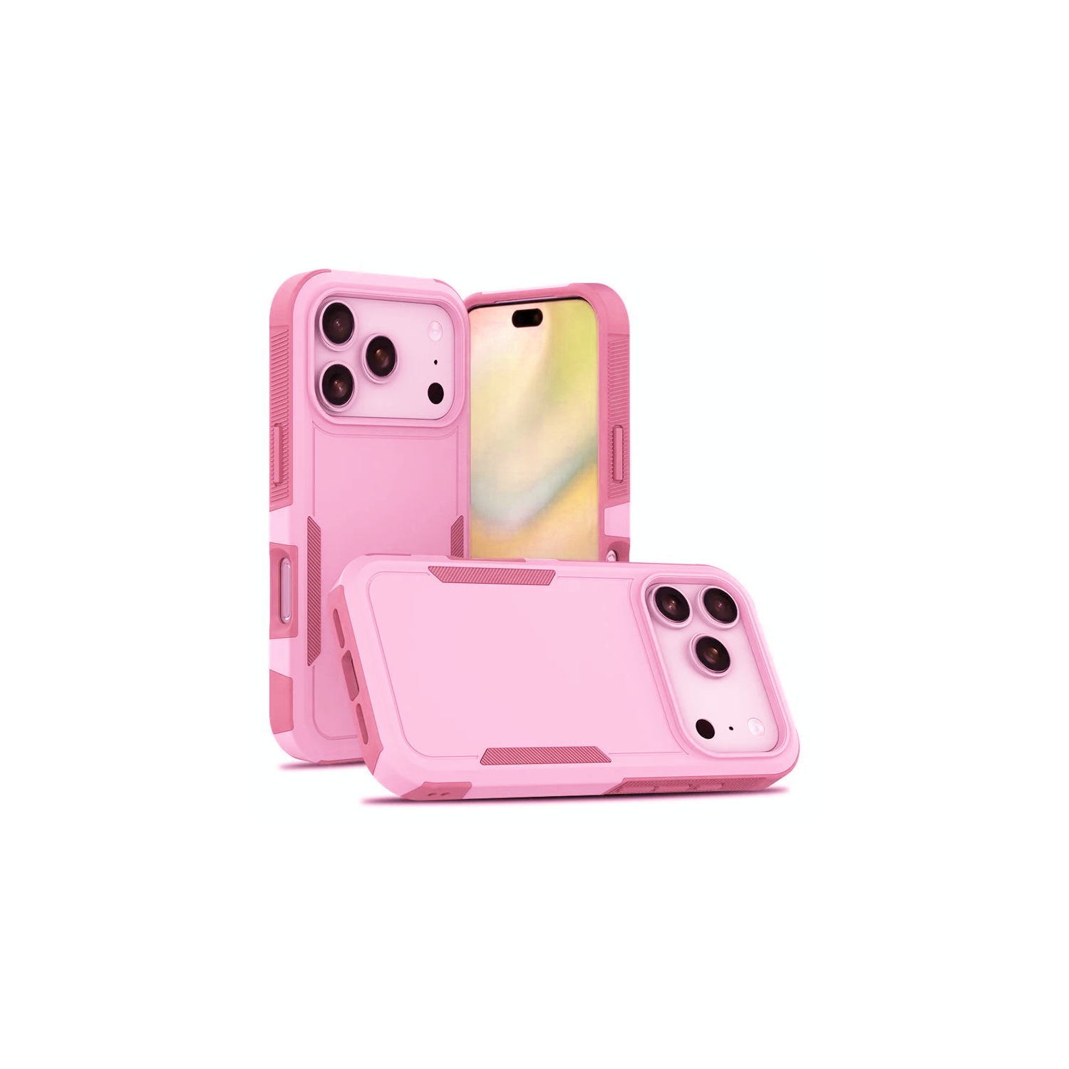 [CS] Dual Layers Heavy Duty Rubber Armor Hard Case Cover for iPhone 17 Pro, Light Pink