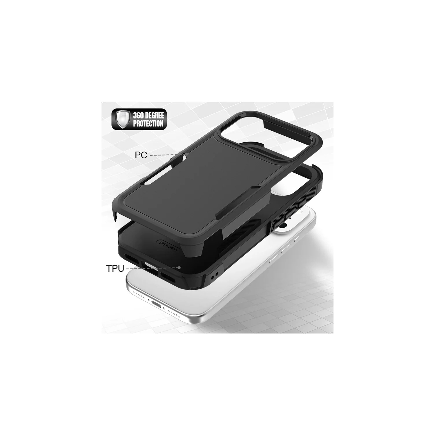 [CS] Dual Layers Heavy Duty Rubber Armor Hard Case Cover for iPhone 17 Pro, Black