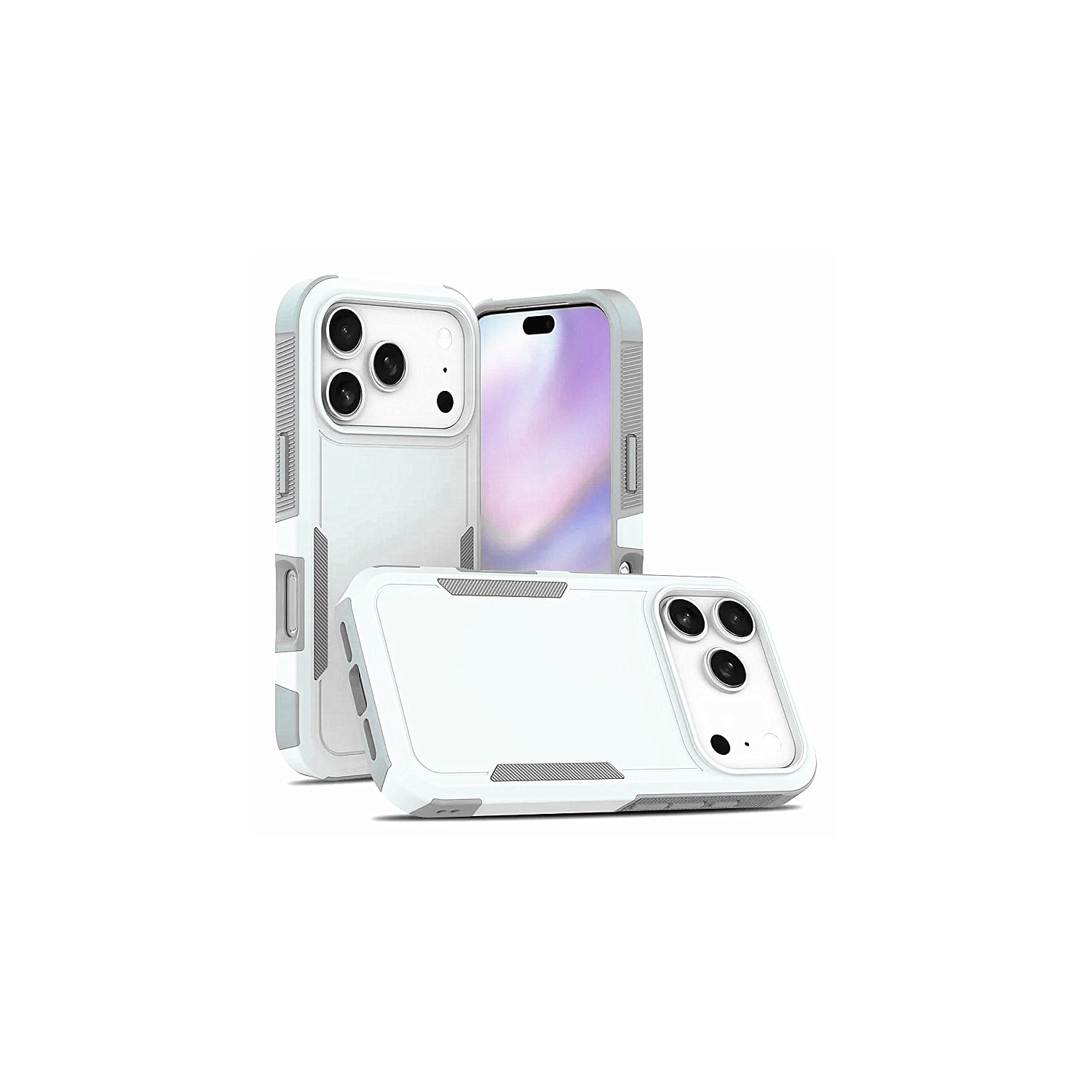 [CS] Dual Layers Heavy Duty Rubber Armor Hard Case Cover for iPhone 17 Pro, White