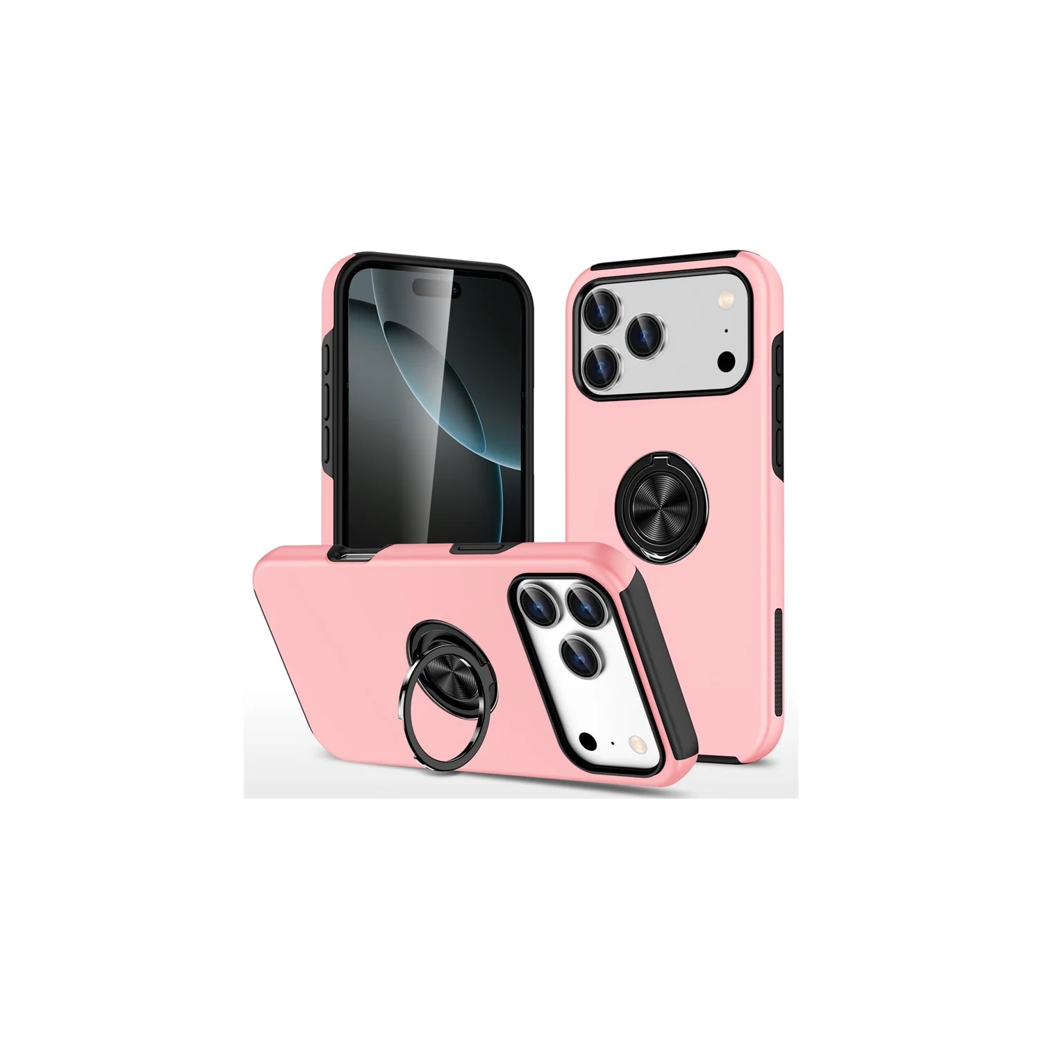 [CS] Hybrid Magnetic Kickstand Invisible Ring Case Cover for iPhone 17 Pro, Rose Gold