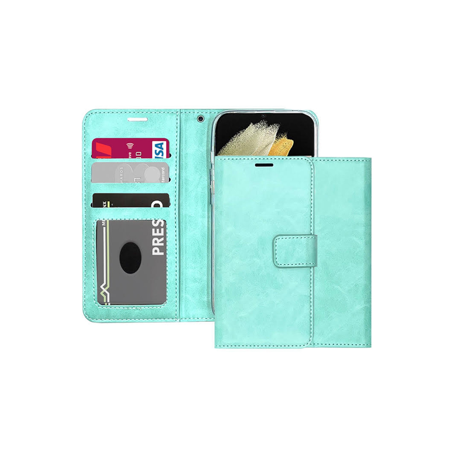 [CS] Magnetic Card Slot Leather Folio Wallet Flip Case Cover for iPhone 17 Air, Teal