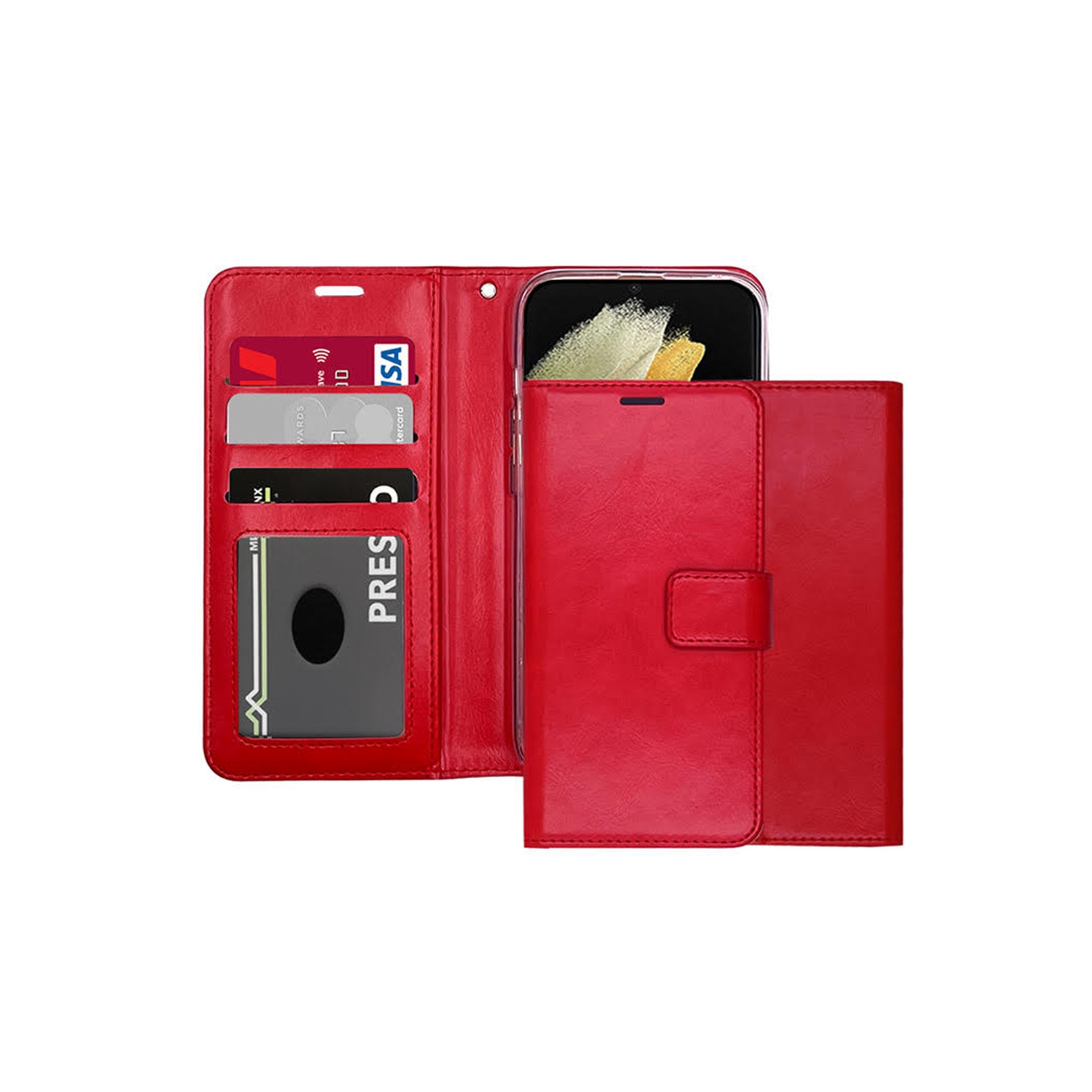 [CS] Magnetic Card Slot Leather Folio Wallet Flip Case Cover for iPhone 17 Air, Red