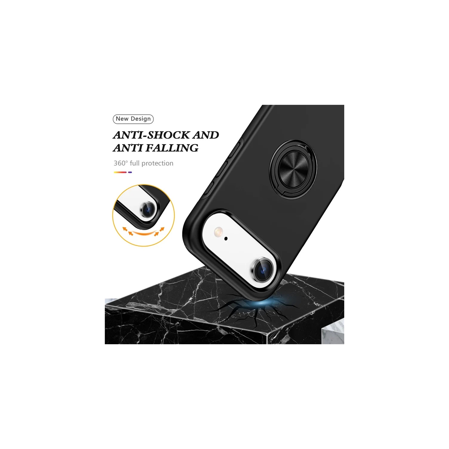 [CS] Hybrid Magnetic Kickstand Invisible Ring Case Cover for iPhone 17 Air, Black