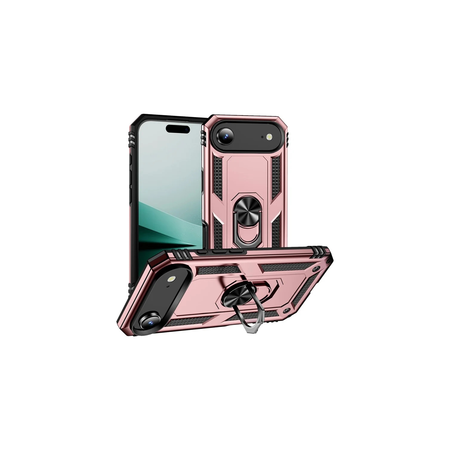 [CS] Hybrid Hard Kickstand Case Cover with Magnetic Ring Holder for iPhone 17 Air, Rose Gold