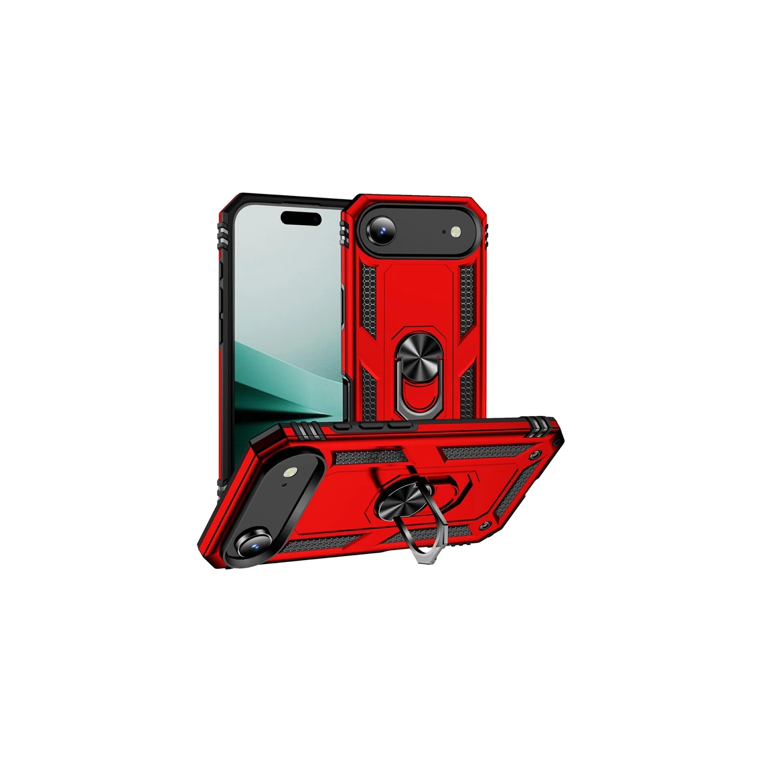 [CS] Hybrid Hard Kickstand Case Cover with Magnetic Ring Holder for iPhone 17 Air, Red