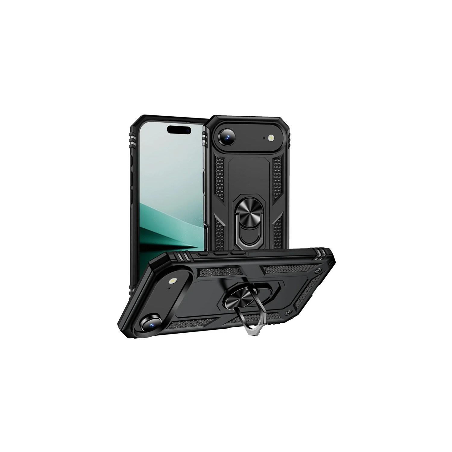 [CS] Hybrid Hard Kickstand Case Cover with Magnetic Ring Holder for iPhone 17 Air, Black