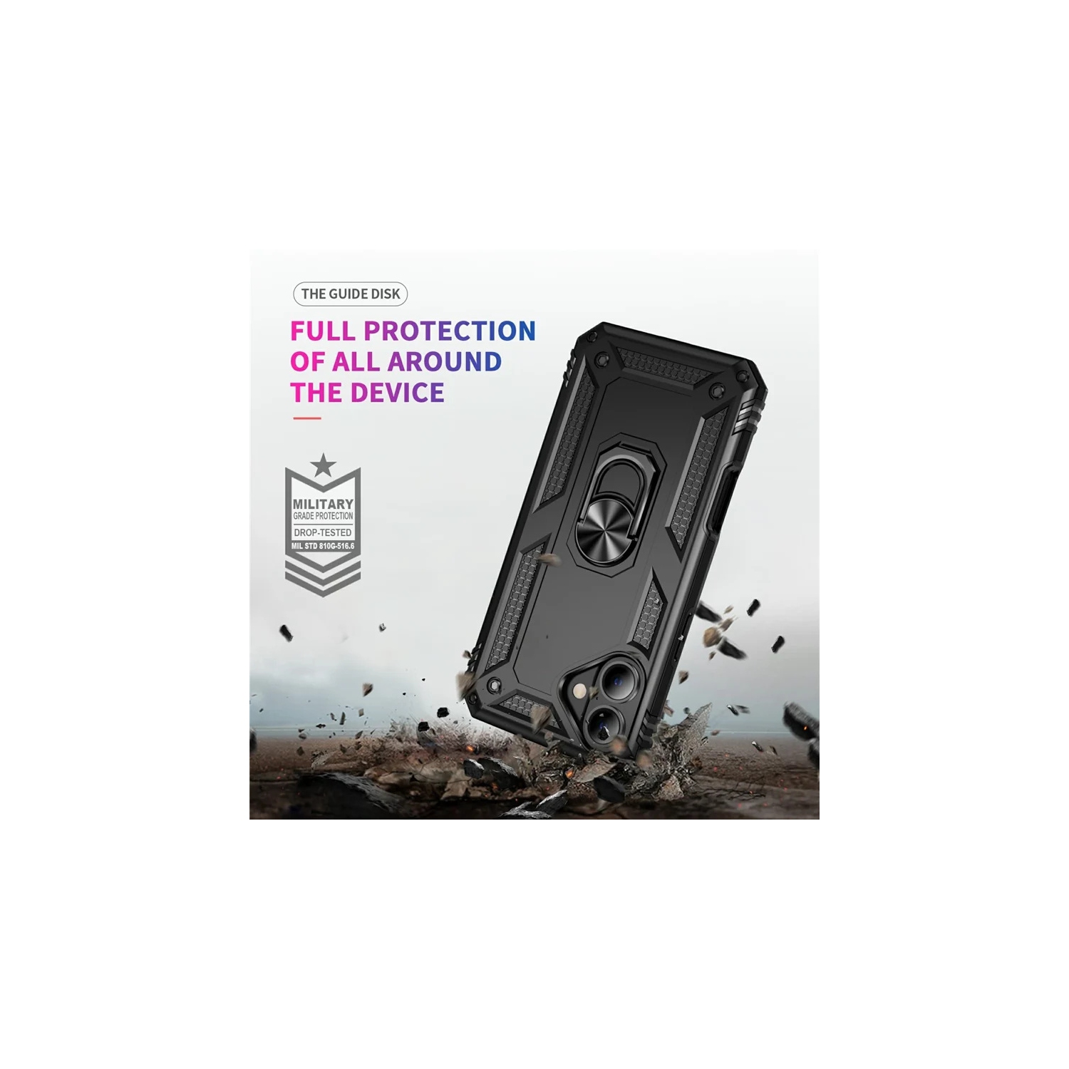 [CS] Hybrid Hard Kickstand Case Cover with Magnetic Ring Holder for iPhone 17 Air, Black