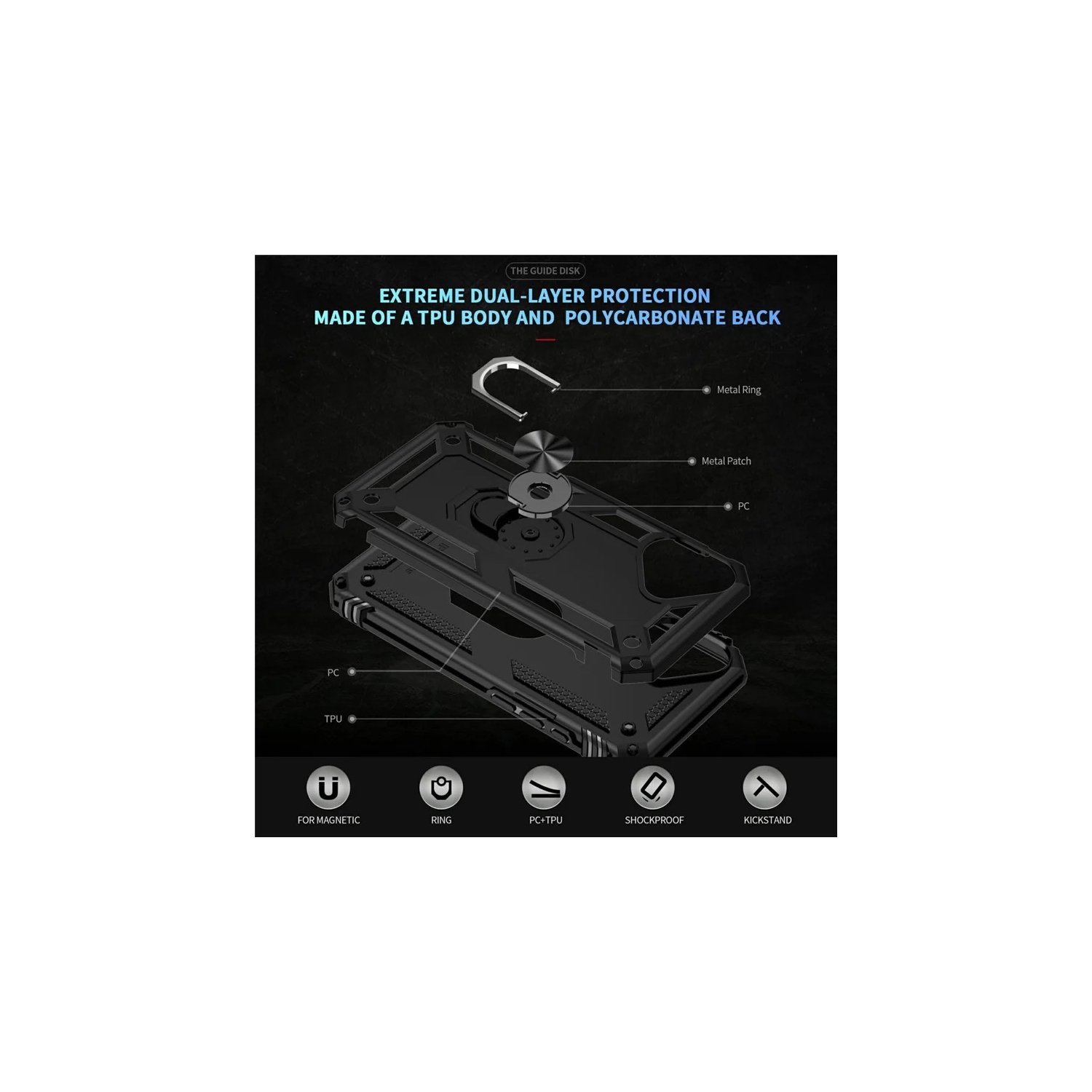 [CS] Hybrid Hard Kickstand Case Cover with Magnetic Ring Holder for iPhone 17 Air, Black