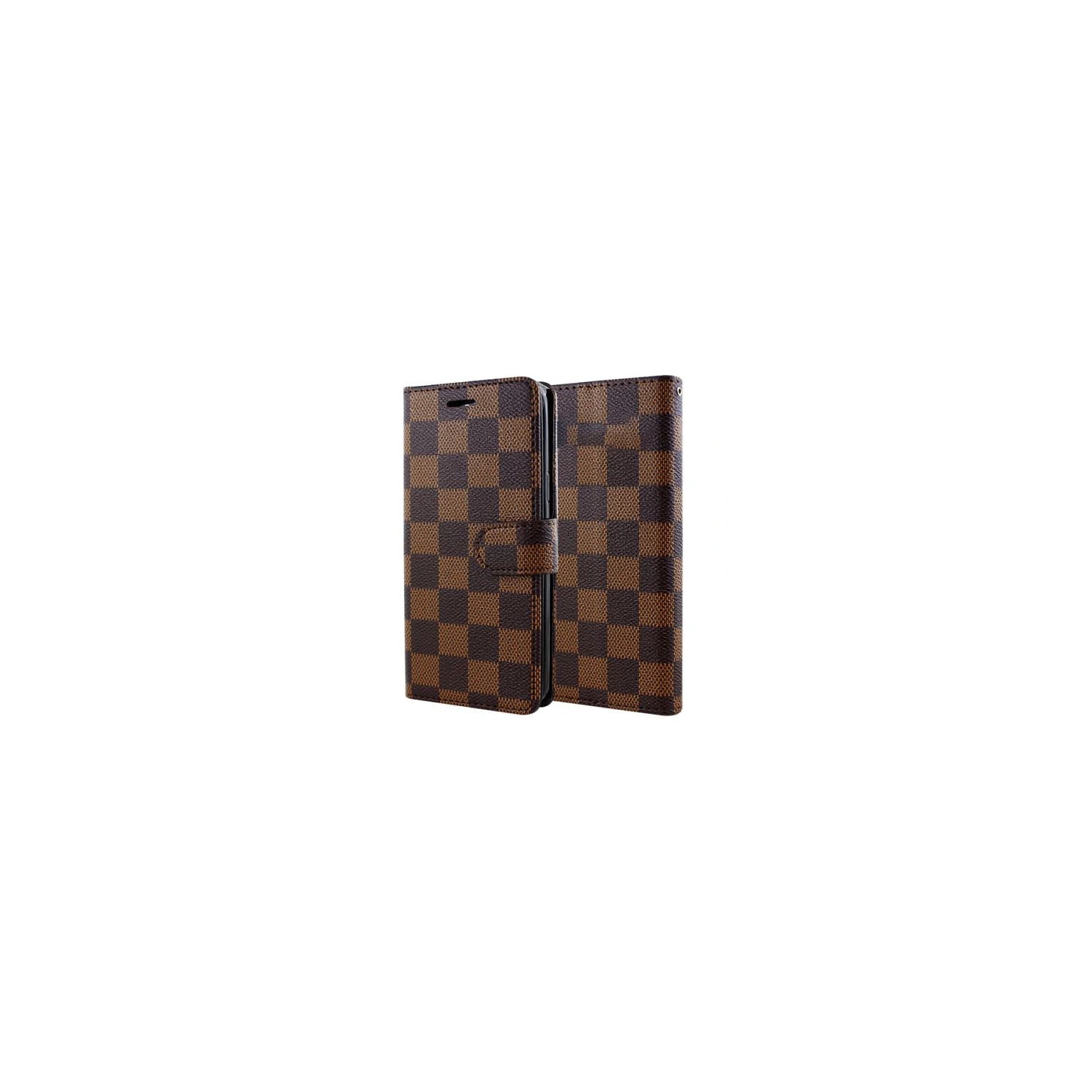 [CS] Étui portefeuille portefeuille en cuir avec fente magnétique pour carte, étui à rabat pour iPhone 17 Pro, damier brun
