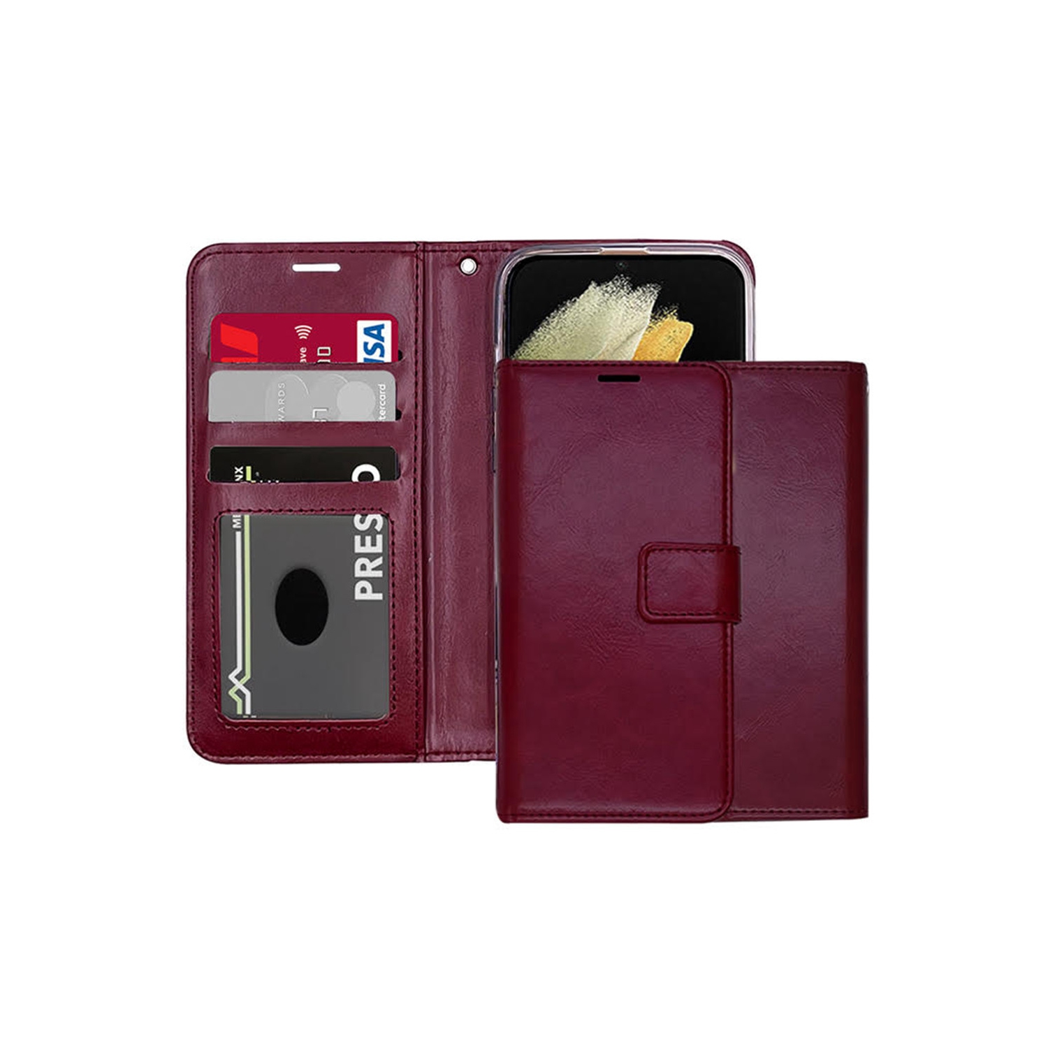 [CS] Étui portefeuille portefeuille en cuir avec fente magnétique pour carte pour iPhone 17 Pro, vin