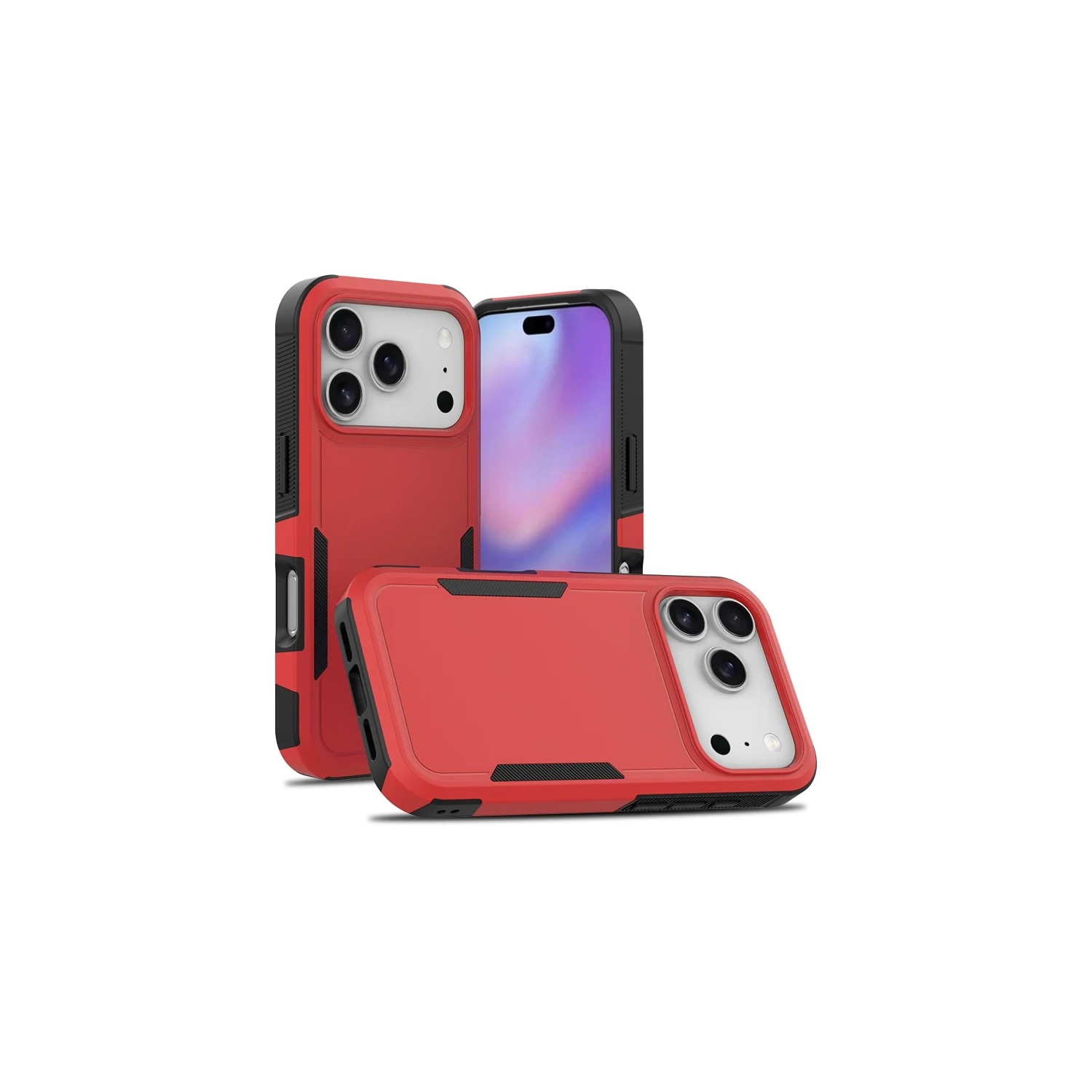 [CS] Dual Layers Heavy Duty Rubber Armor Hard Case Cover for iPhone 17 Pro, Red