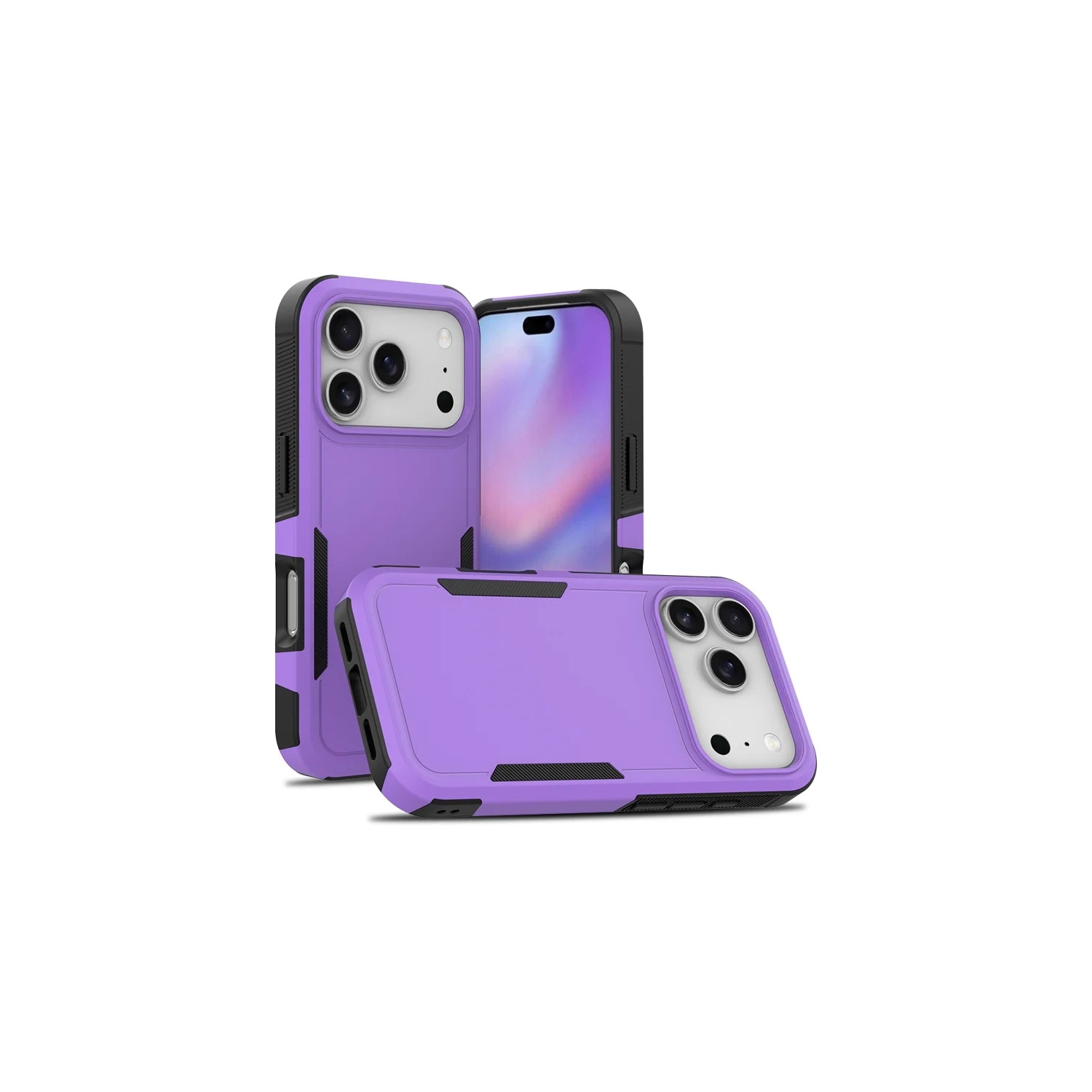 [CS] Dual Layers Heavy Duty Rubber Armor Hard Case Cover for iPhone 17 Pro, Purple