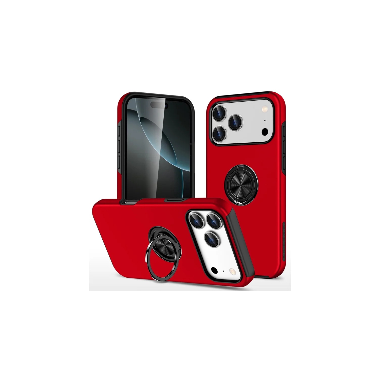[CS] Hybrid Magnetic Kickstand Invisible Ring Case Cover for iPhone 17 Pro, Red