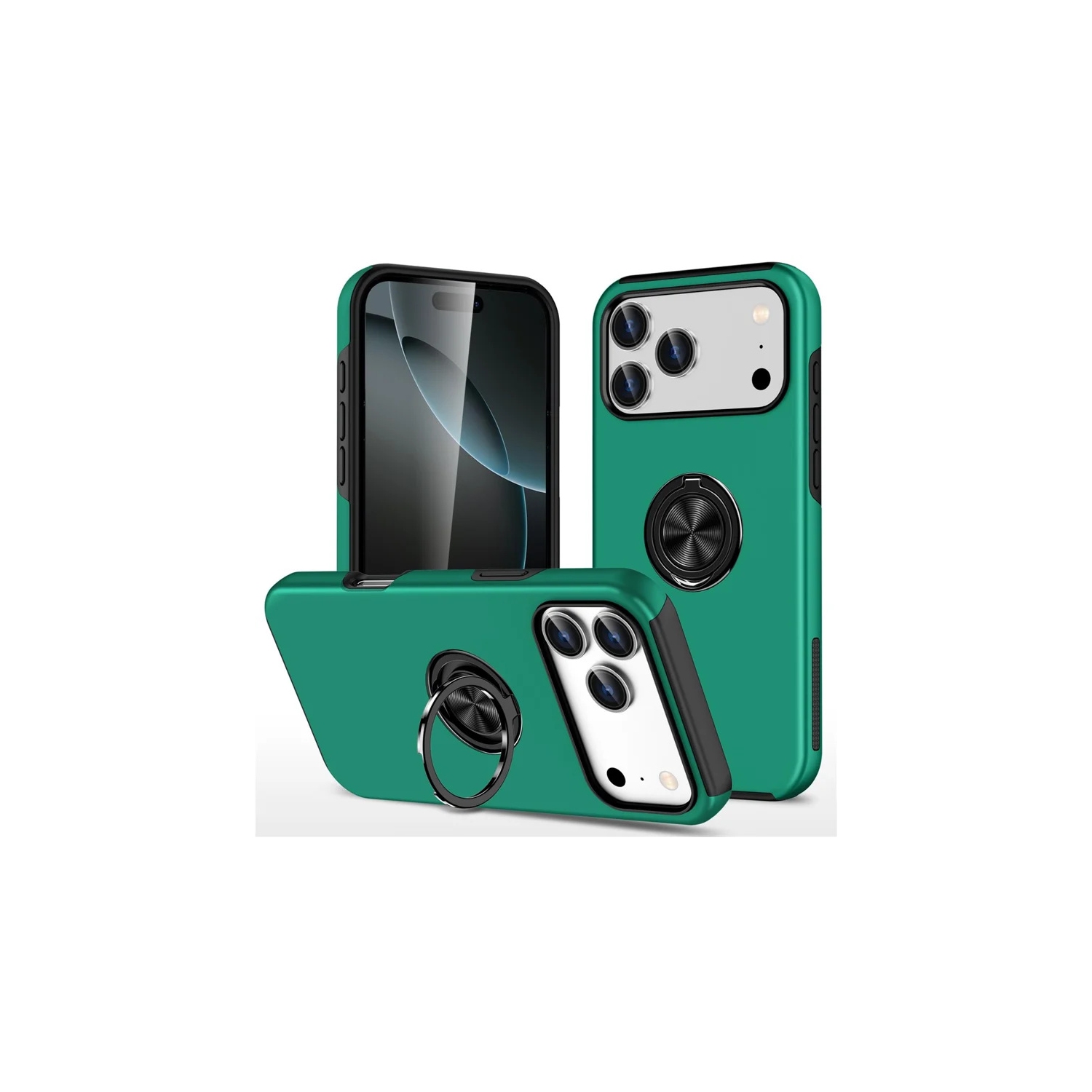 [CS] Hybrid Magnetic Kickstand Invisible Ring Case Cover for iPhone 17 Pro, Green