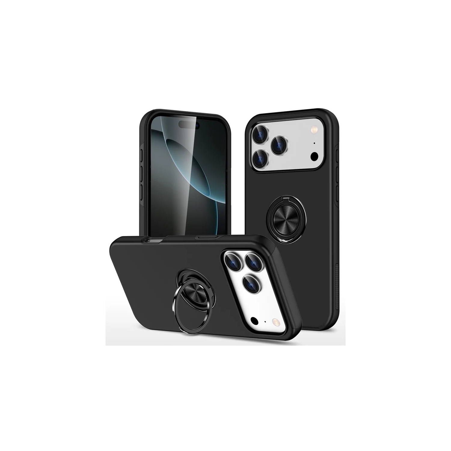 [CS] Hybrid Magnetic Kickstand Invisible Ring Case Cover for iPhone 17 Pro, Black