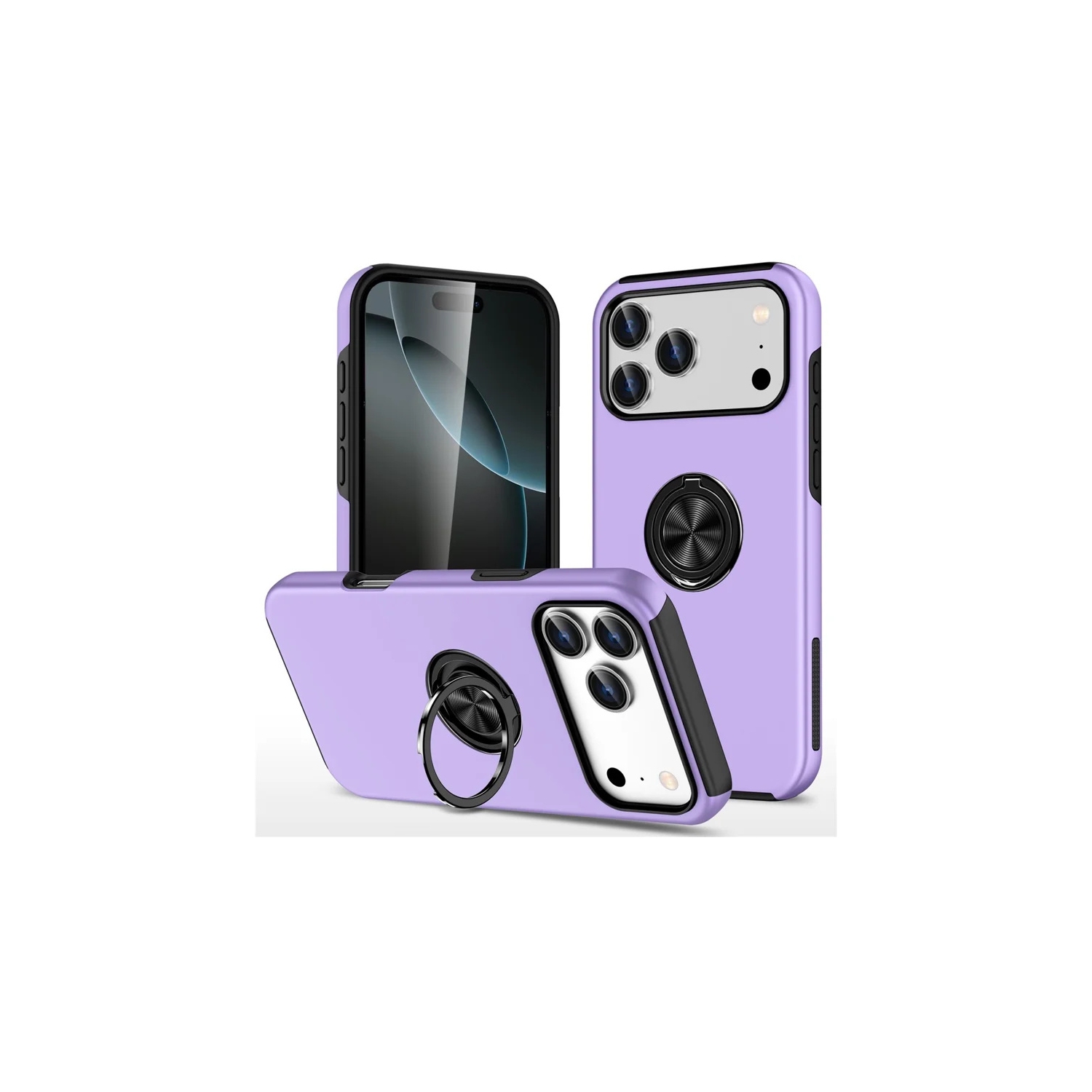 [CS] Hybrid Magnetic Kickstand Invisible Ring Case Cover for iPhone 17 Pro, Purple
