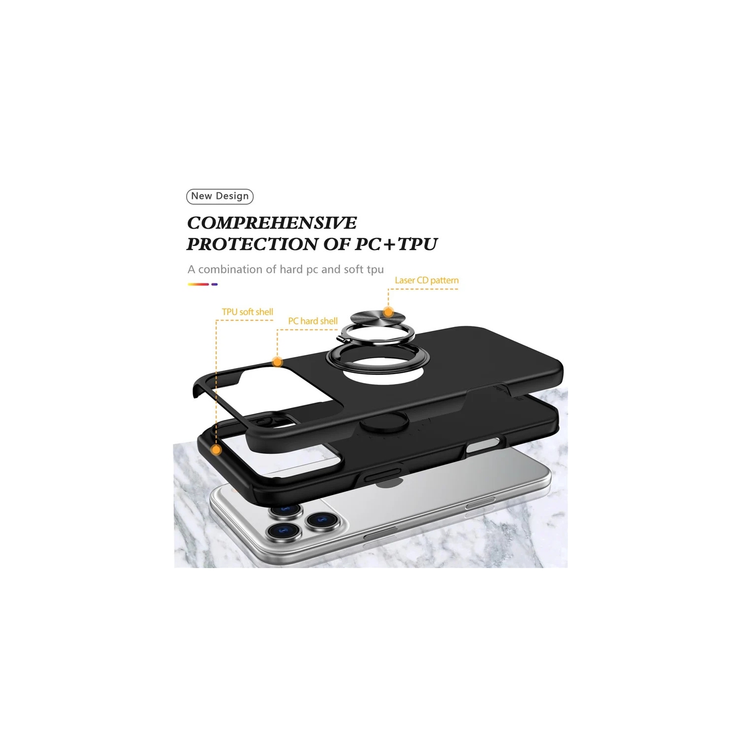 [CS] Hybrid Magnetic Kickstand Invisible Ring Case Cover for iPhone 17 Pro, Purple