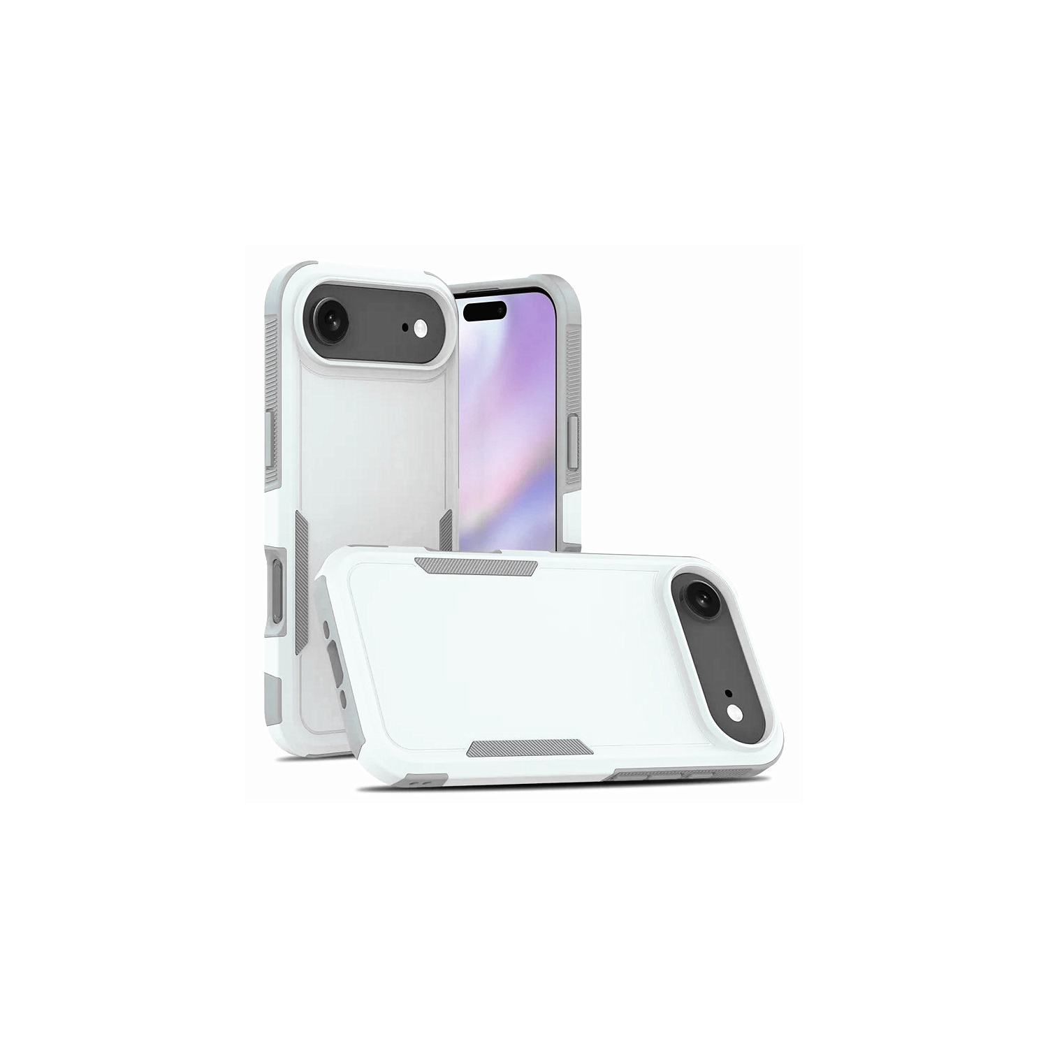 [CS] Dual Layers Heavy Duty Rubber Armor Hard Case Cover for iPhone 17 Air, White