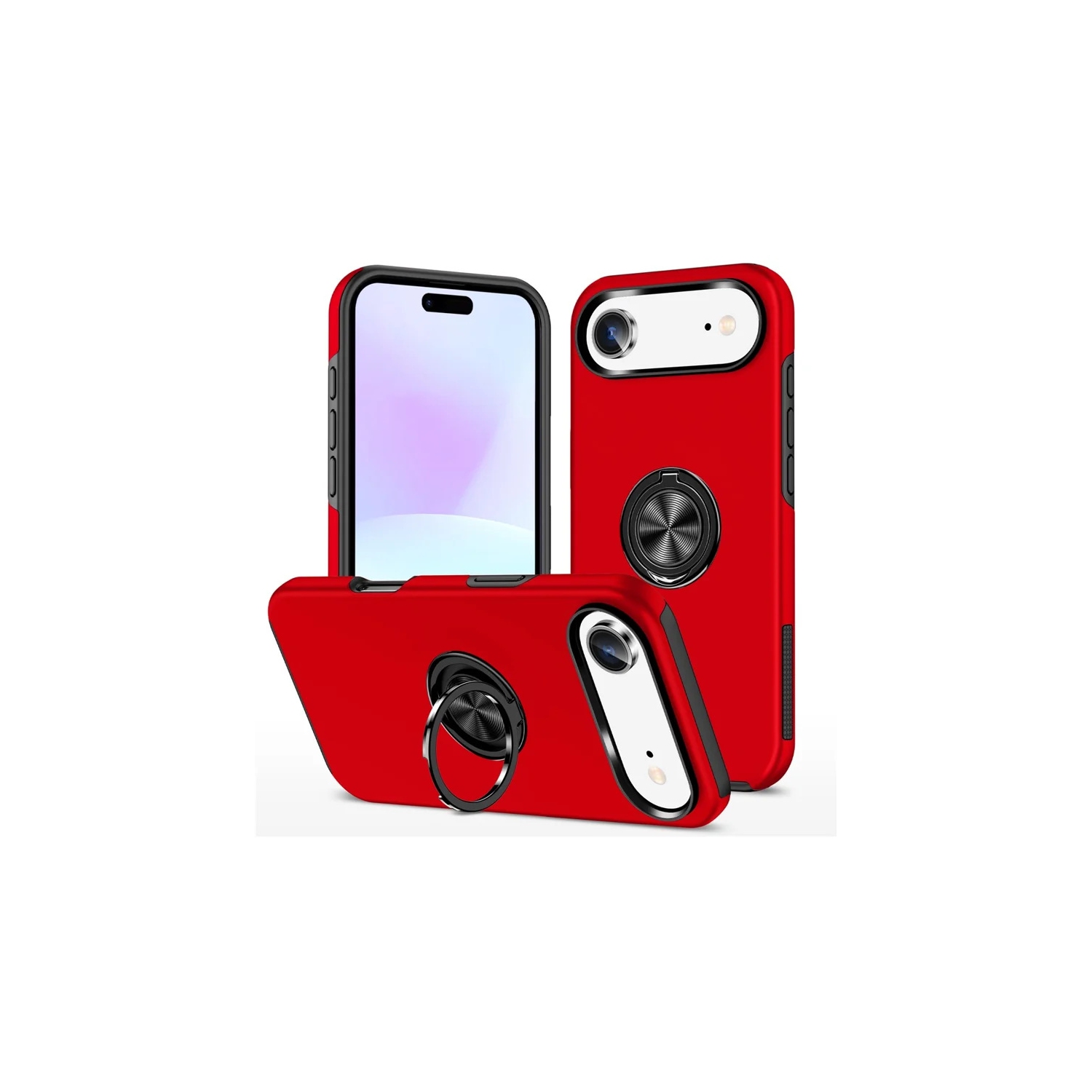 [CS] Hybrid Magnetic Kickstand Invisible Ring Case Cover for iPhone 17 Air, Red