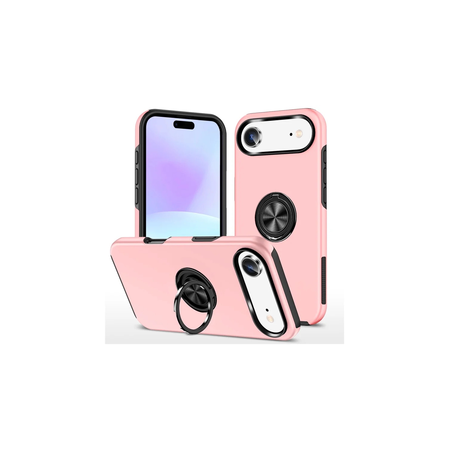 [CS] Hybrid Magnetic Kickstand Invisible Ring Case Cover for iPhone 17 Air, Rose Gold