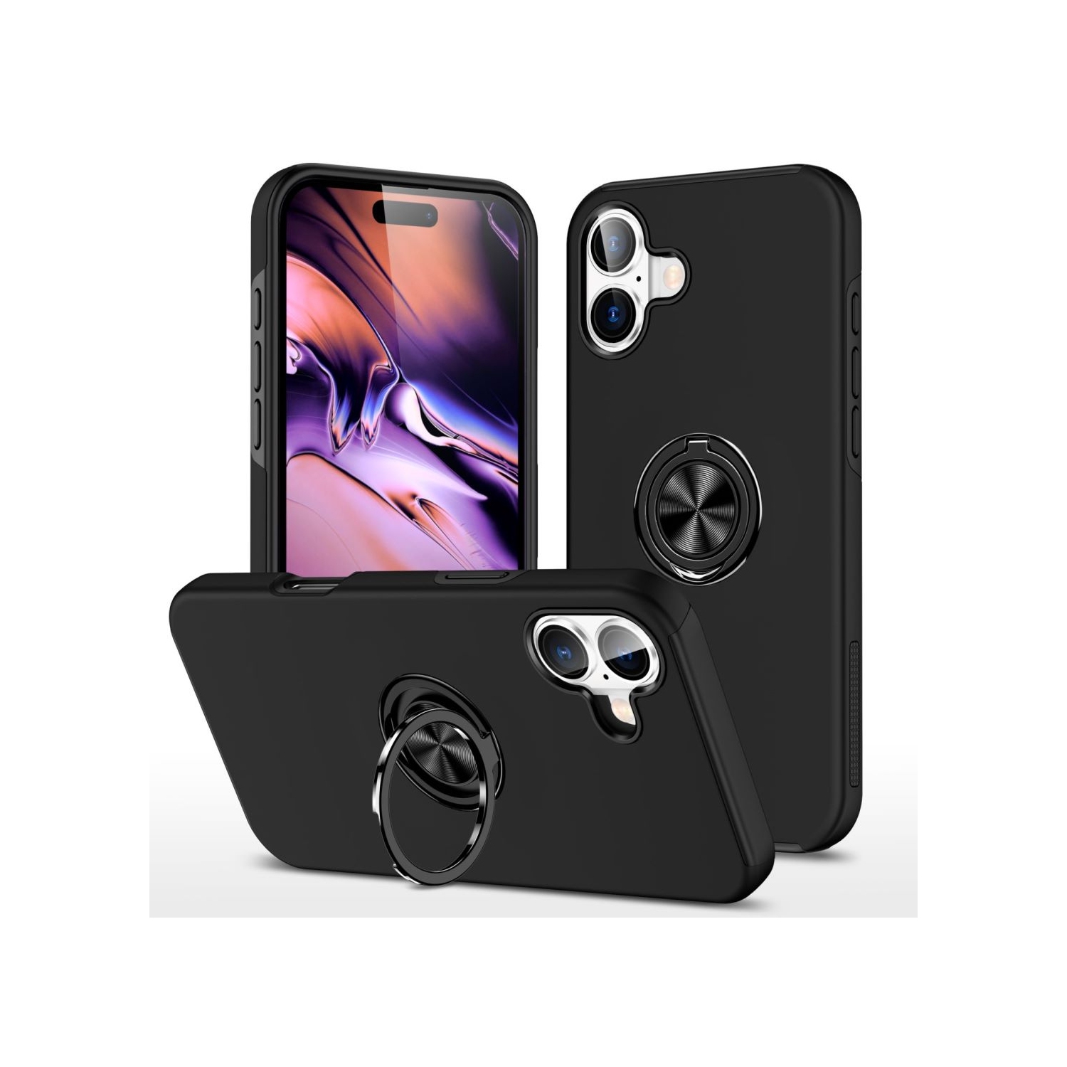 [CS] Hybrid Magnetic Kickstand Invisible Ring Case Cover for iPhone 17, Black